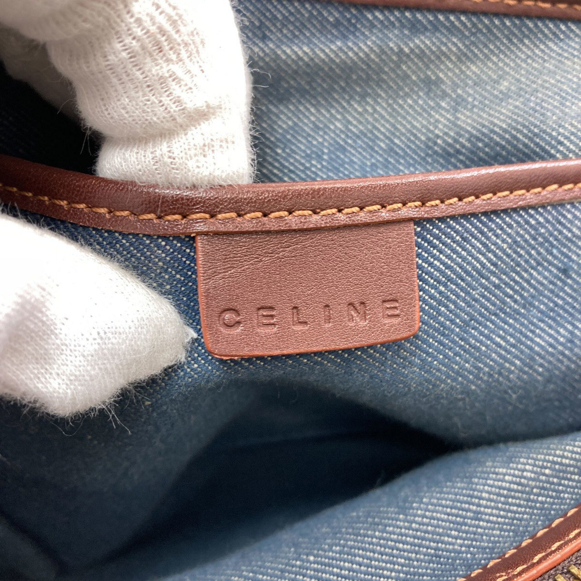 Celine Brown Dark Blue Denim Leather Handbag (Pre-Owned)