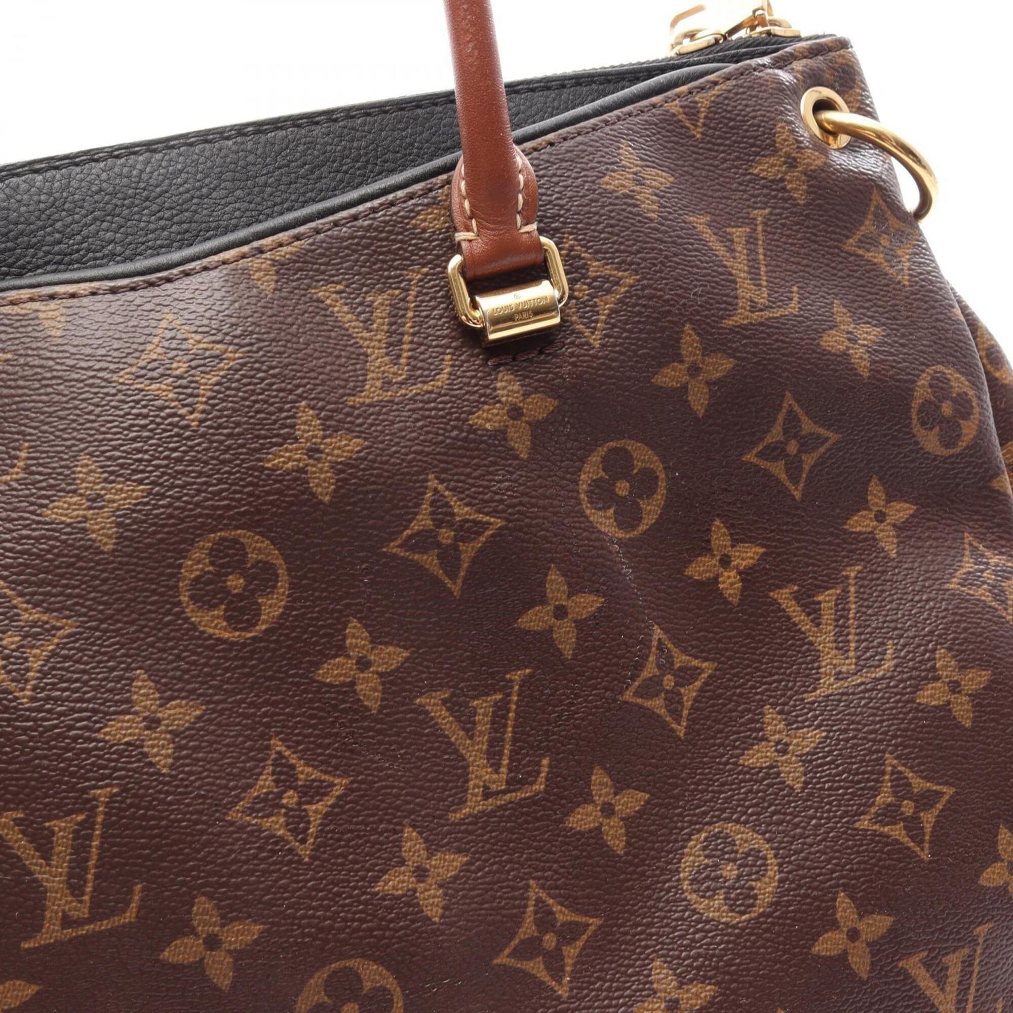 Louis Vuitton Black Brown Coated Canvas Leather Handbag (Pre-Owned)