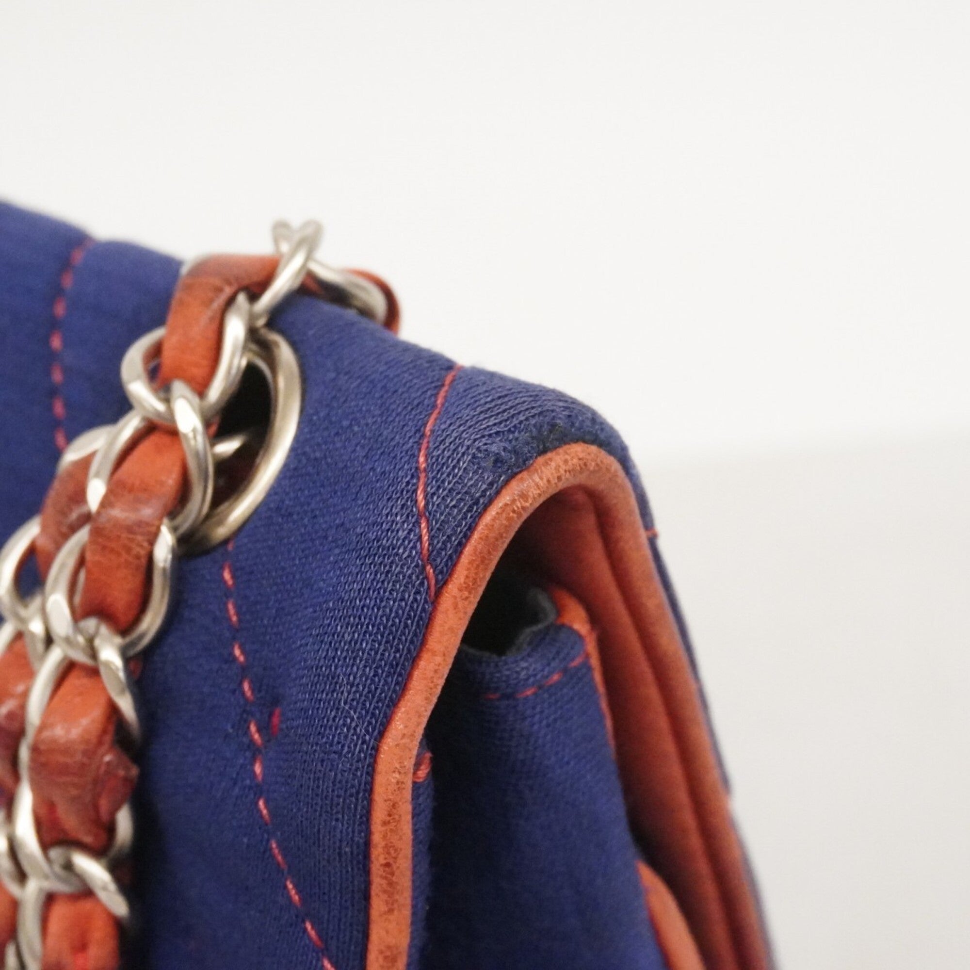 Chanel Navy Red Color Canvas Shoulder Bag (Pre-Owned)