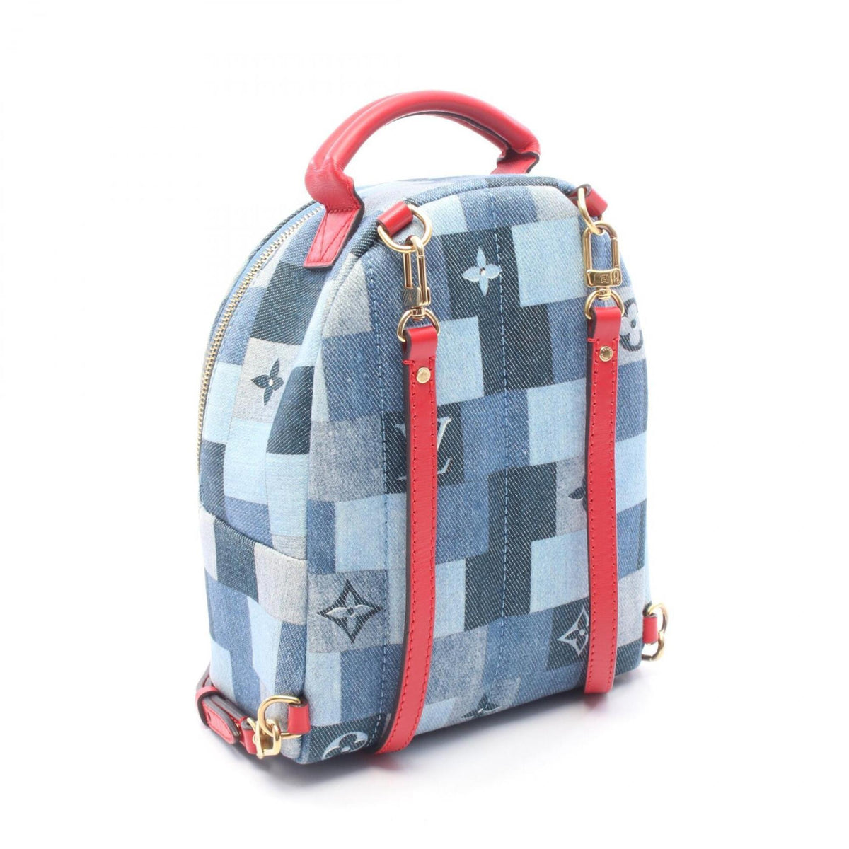 Louis Vuitton Blue Red Color Canvas Leather Backpack Handbag (Pre-Owned)