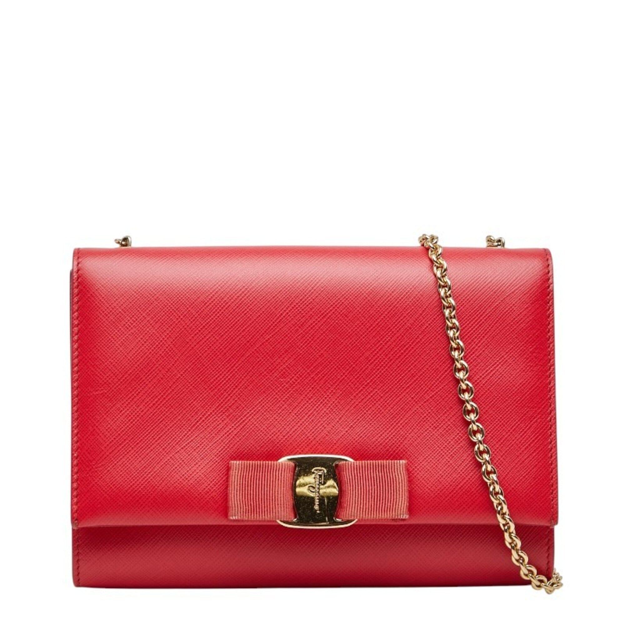 Salvatore Ferragamo Red Color Leather Shoulder Bag (Pre-Owned)