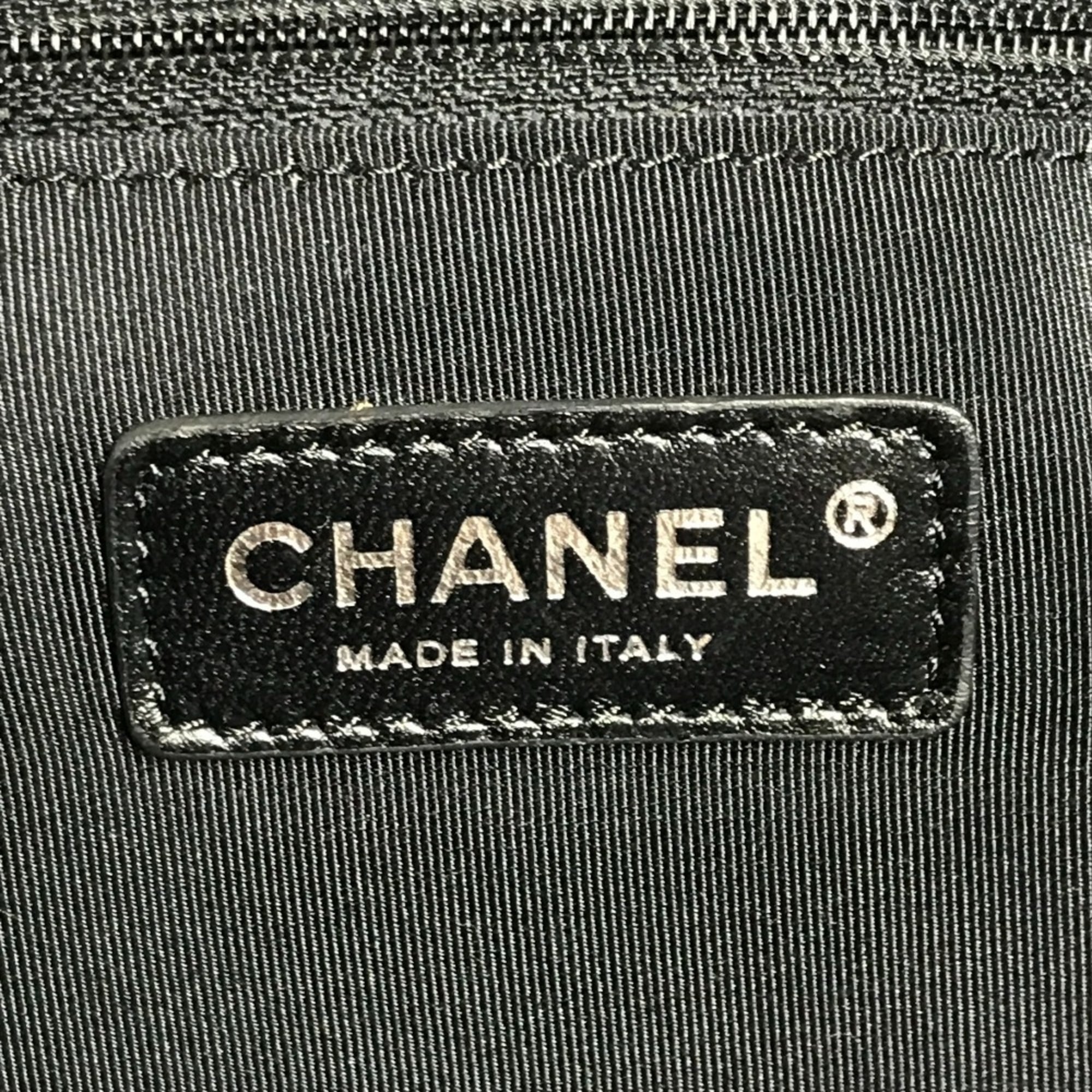 Chanel Black Blue Leather Canvas Shoulder Bag Tote Bag (Pre-Owned)