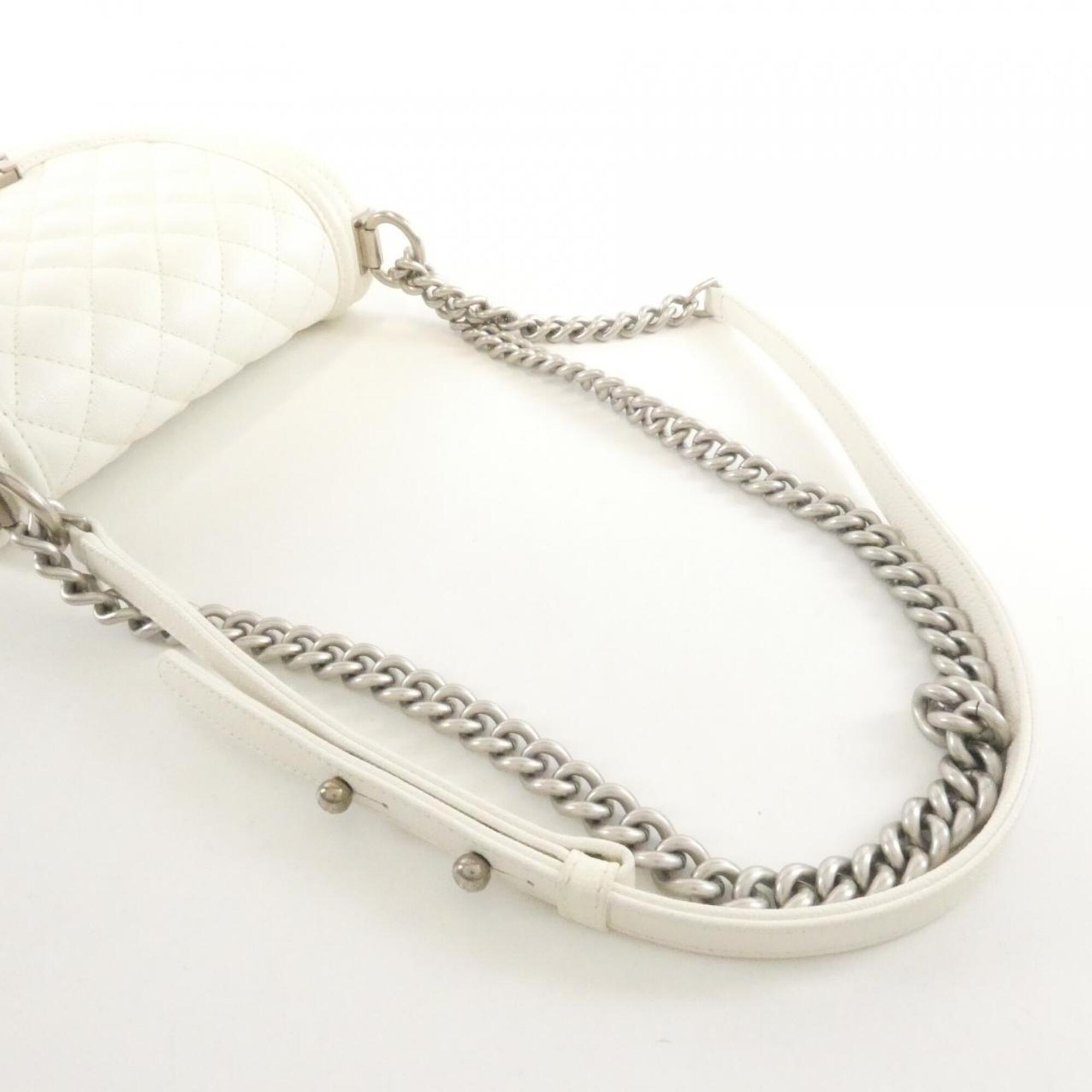 Chanel Matte Silver White Grained Calfskin Shoulder Bag (Pre-Owned)