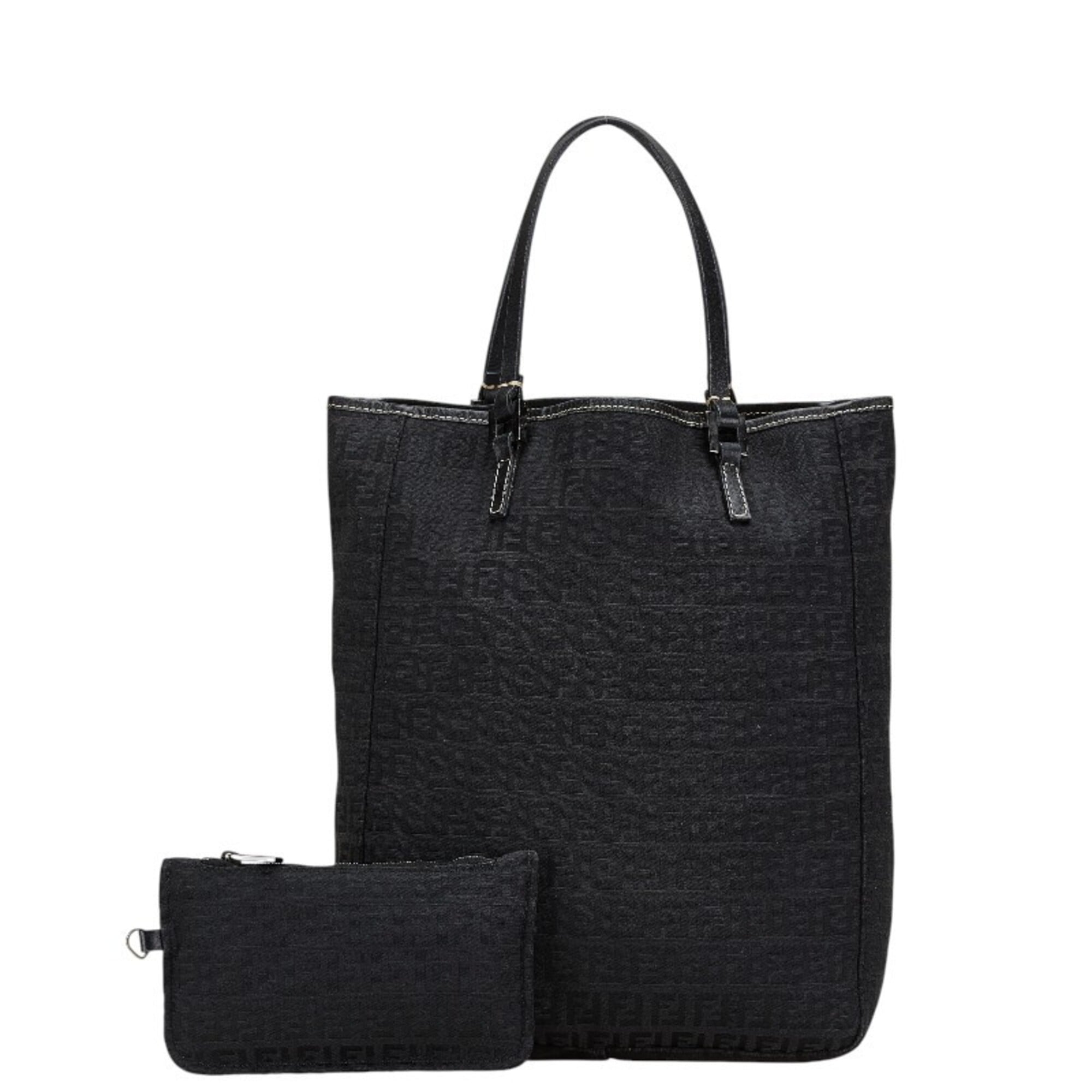 Fendi Zucchino Black Canvas Leather Handbag Pouch (Pre-Owned)