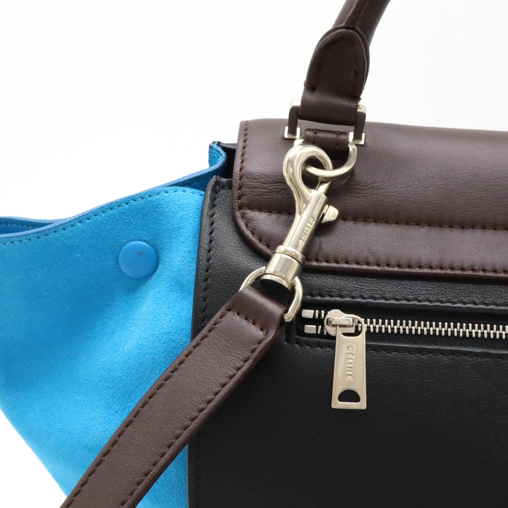 Celine Trapeze Black Blue Dark Brown Suede Leather Handbag Shoulder Bag (Pre-Owned)