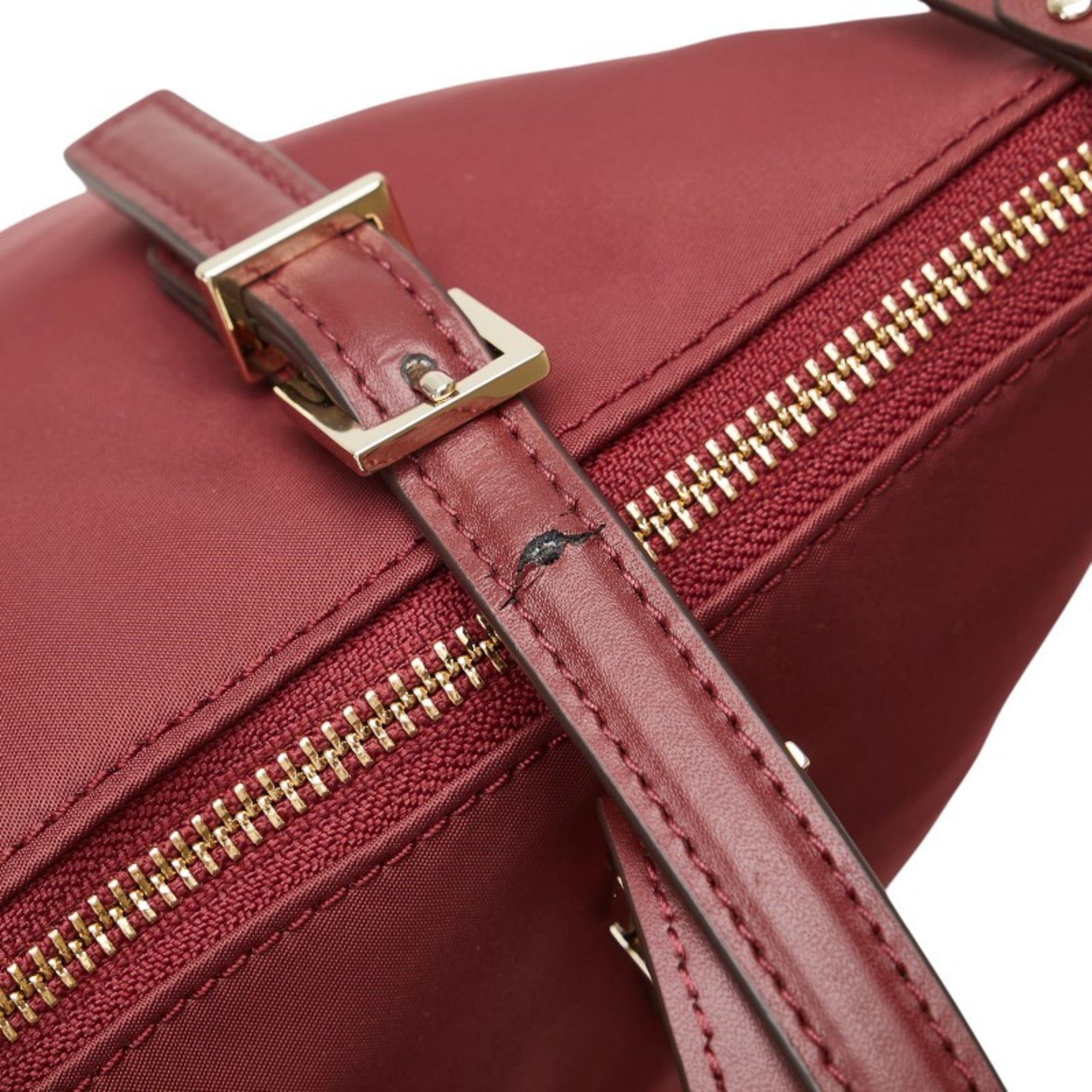 Kate Spade Red Color Wine Nylon Leather Tote Bag (Pre-Owned)