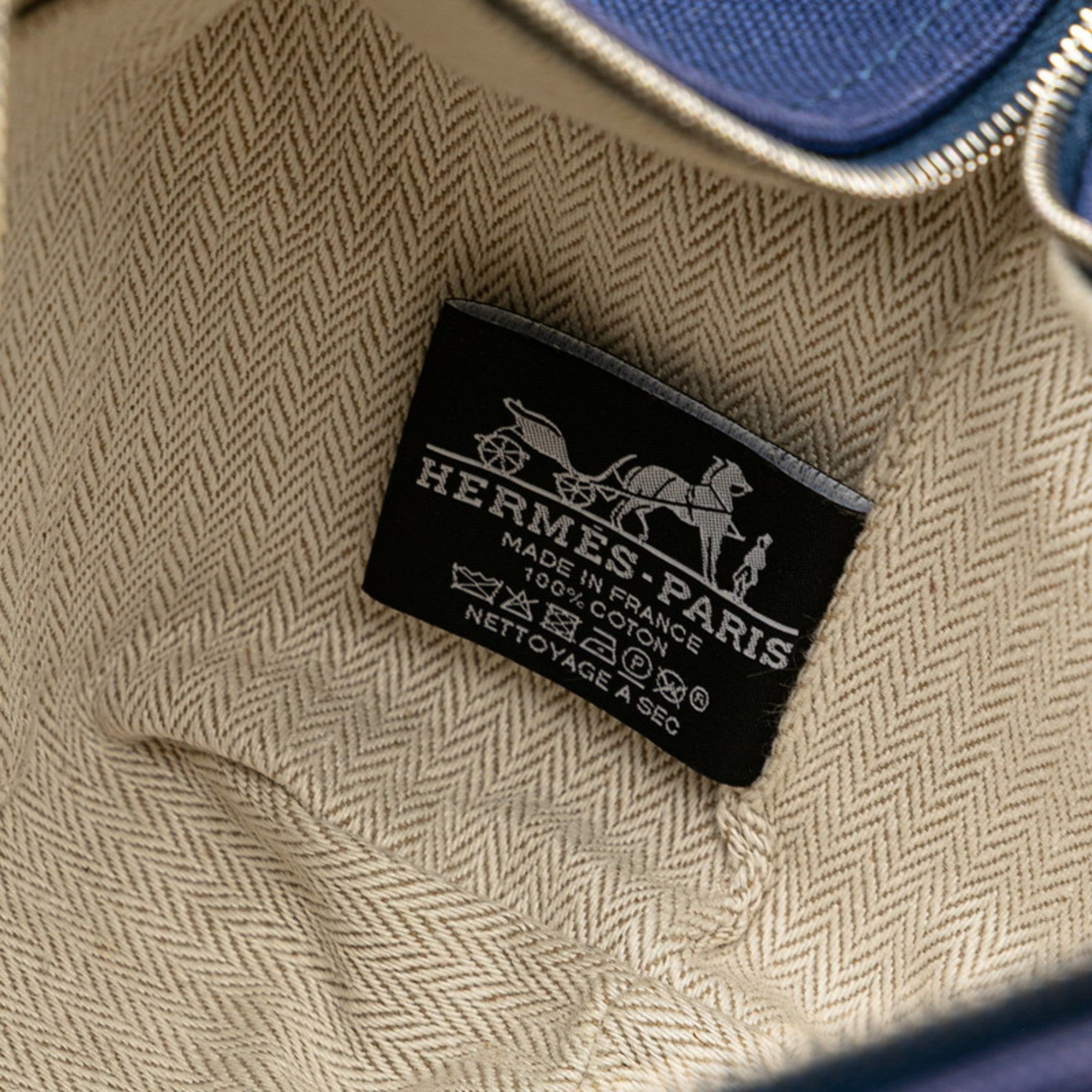Hermes Black Blue Marine Cotton Handbag Pouch (Pre-Owned)