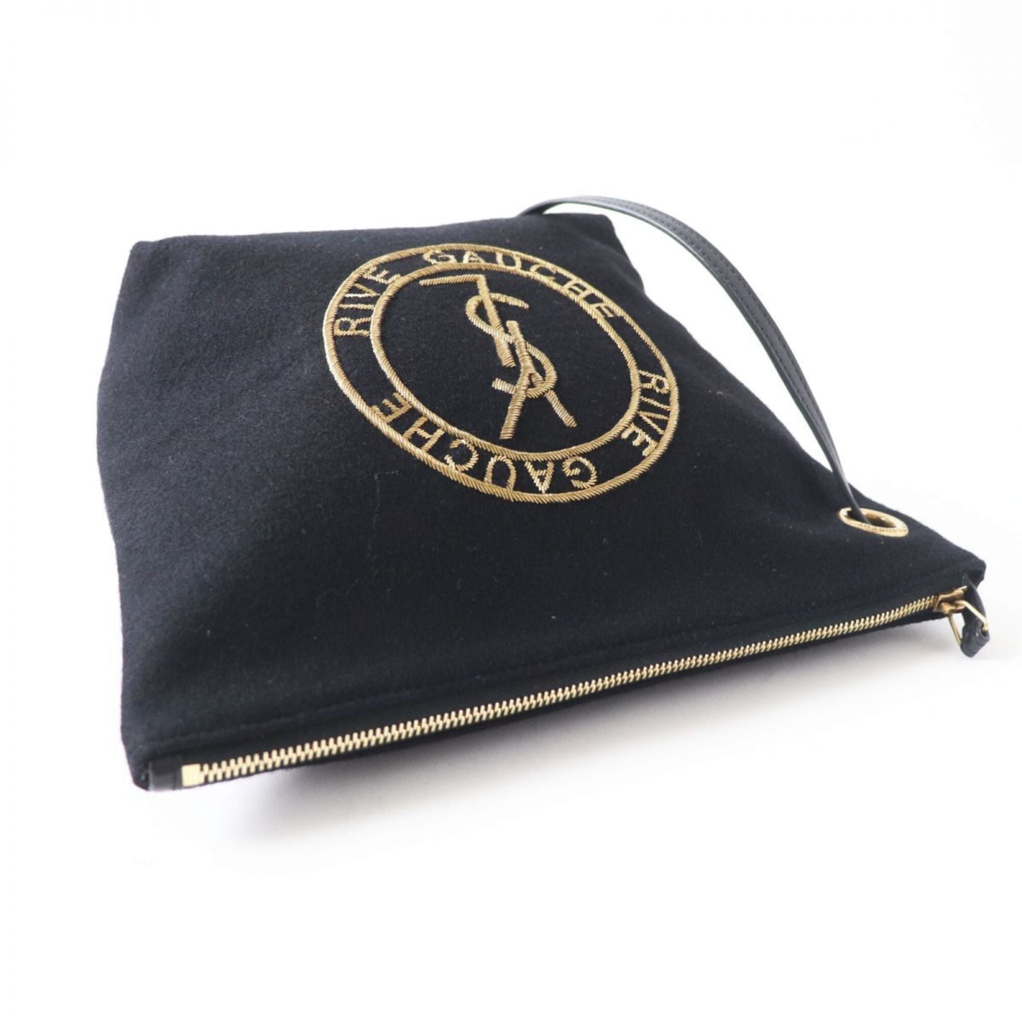 Saint Laurent Black Gold Wool Leather Pouch (Pre-Owned)