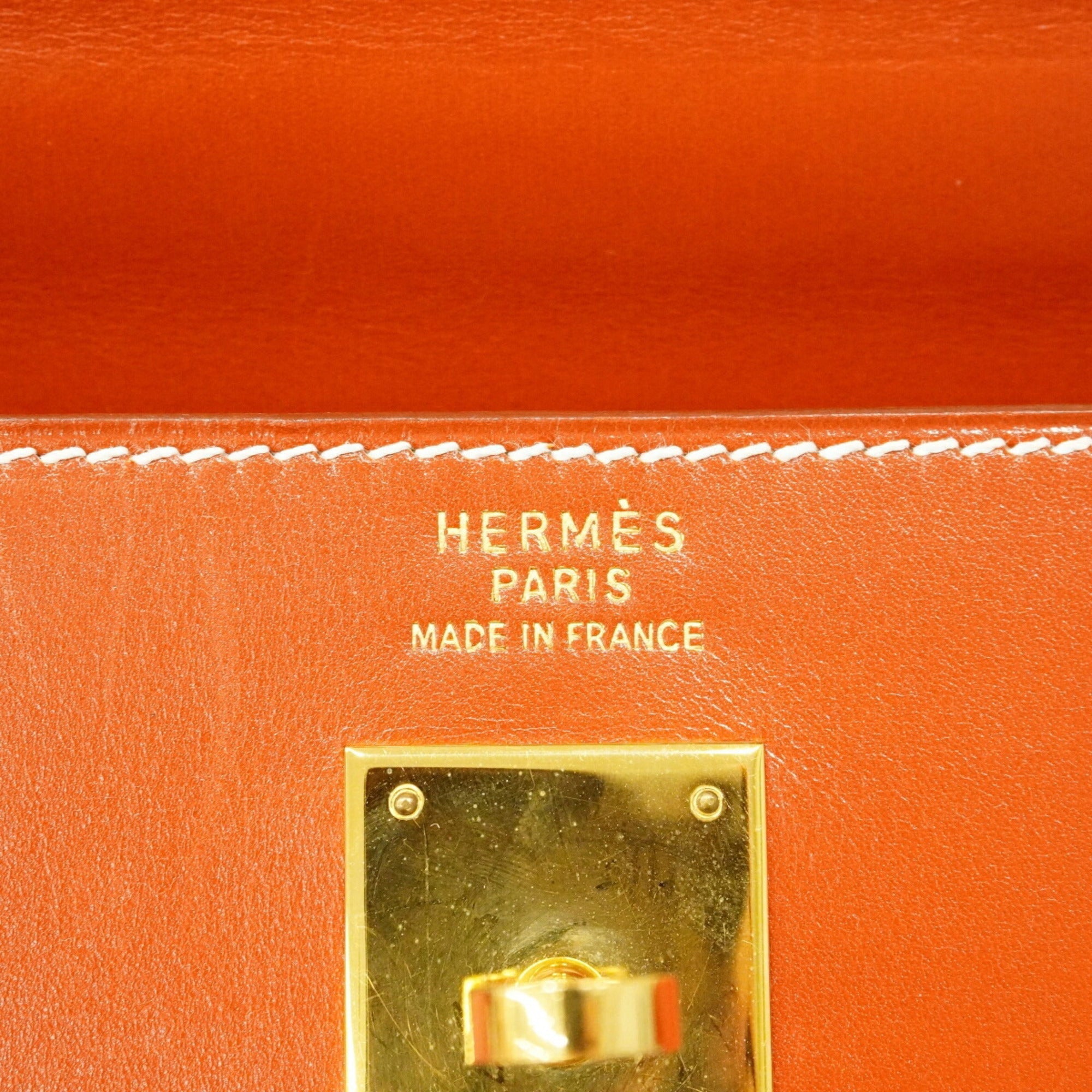 Hermes Brique Box Calf Leather Handbag (Pre-Owned)