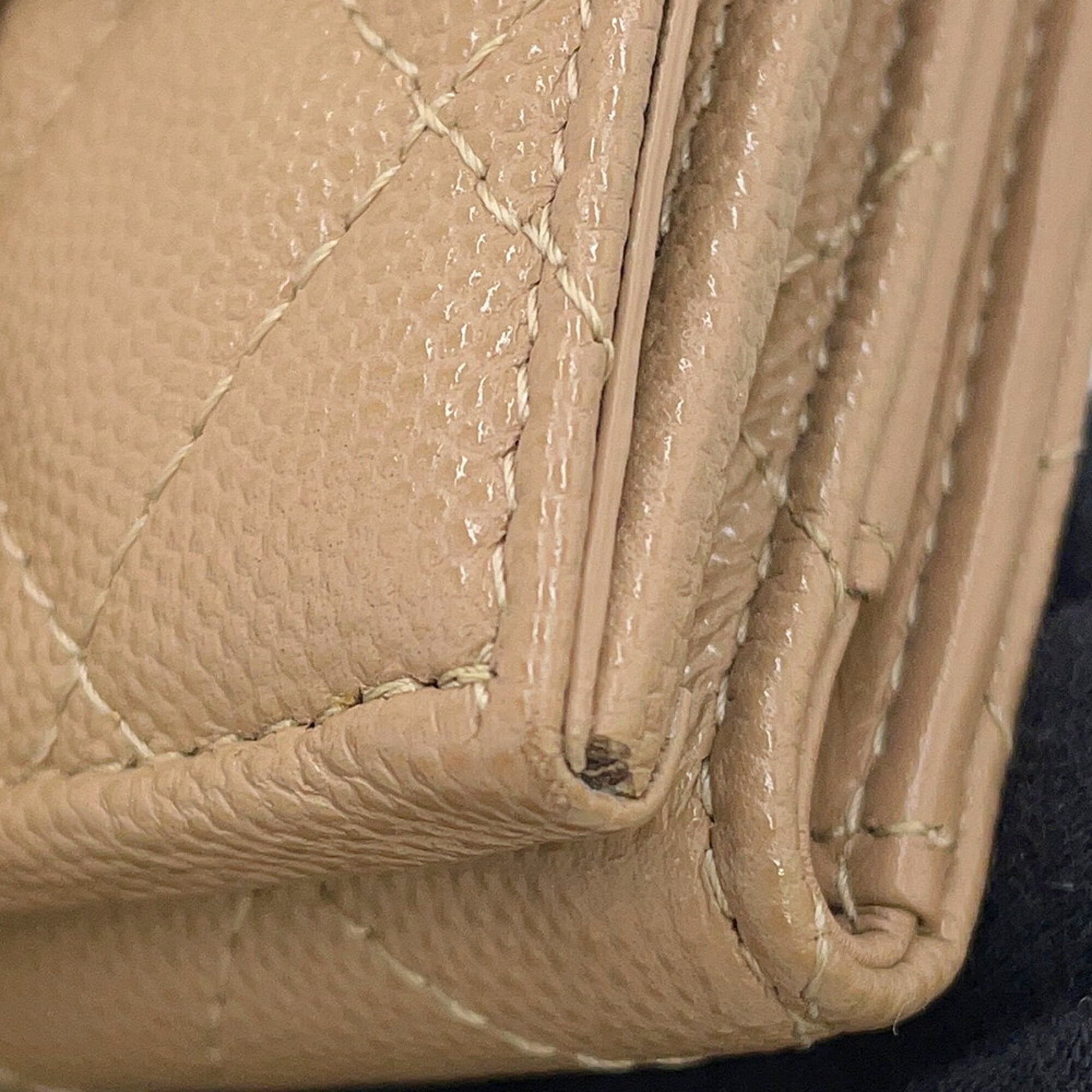 Chanel Matelasse Beige Grained Calfskin Wallet (Tri-Fold) (Pre-Owned)