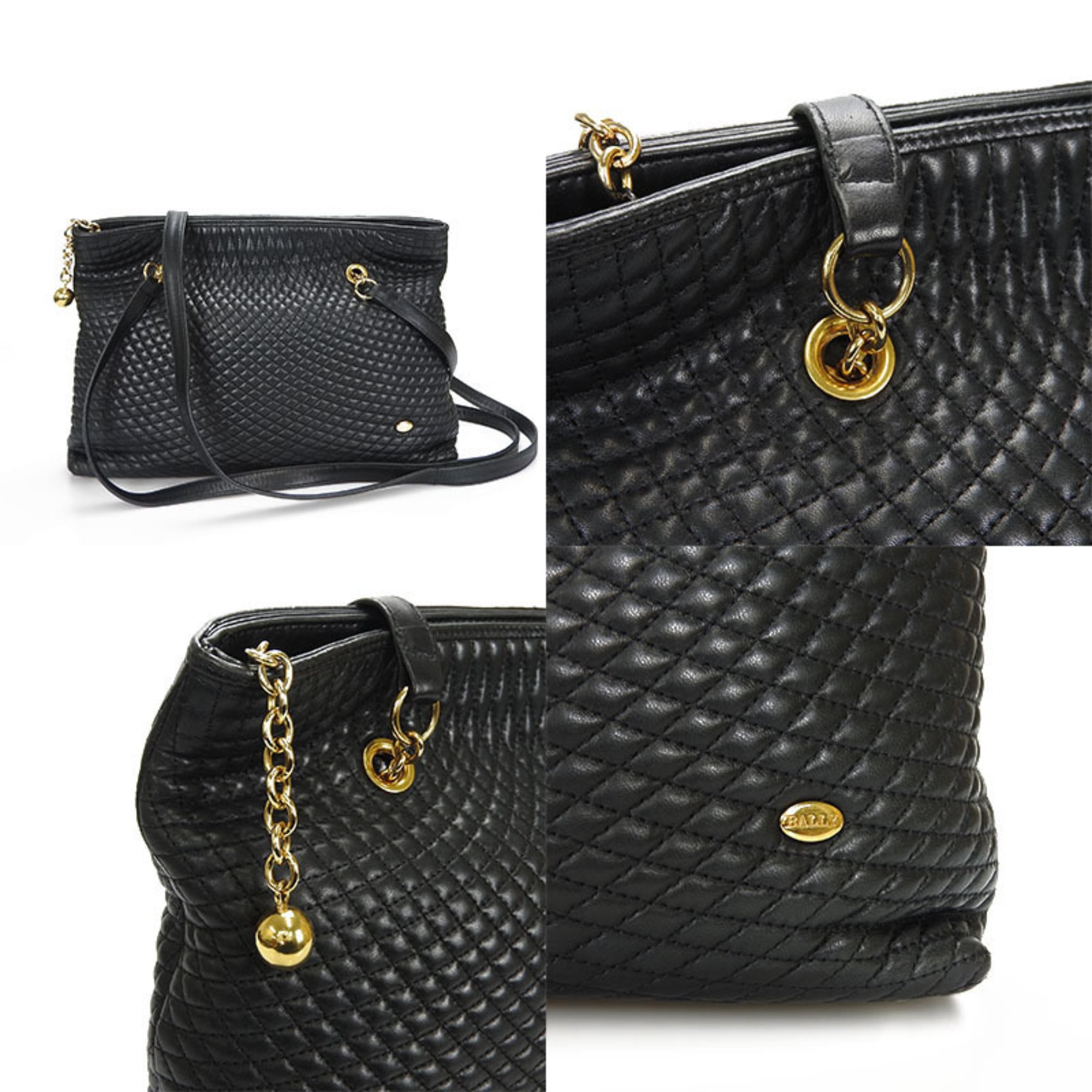 Bally Black Leather Shoulder Bag Tote Bag (Pre-Owned)