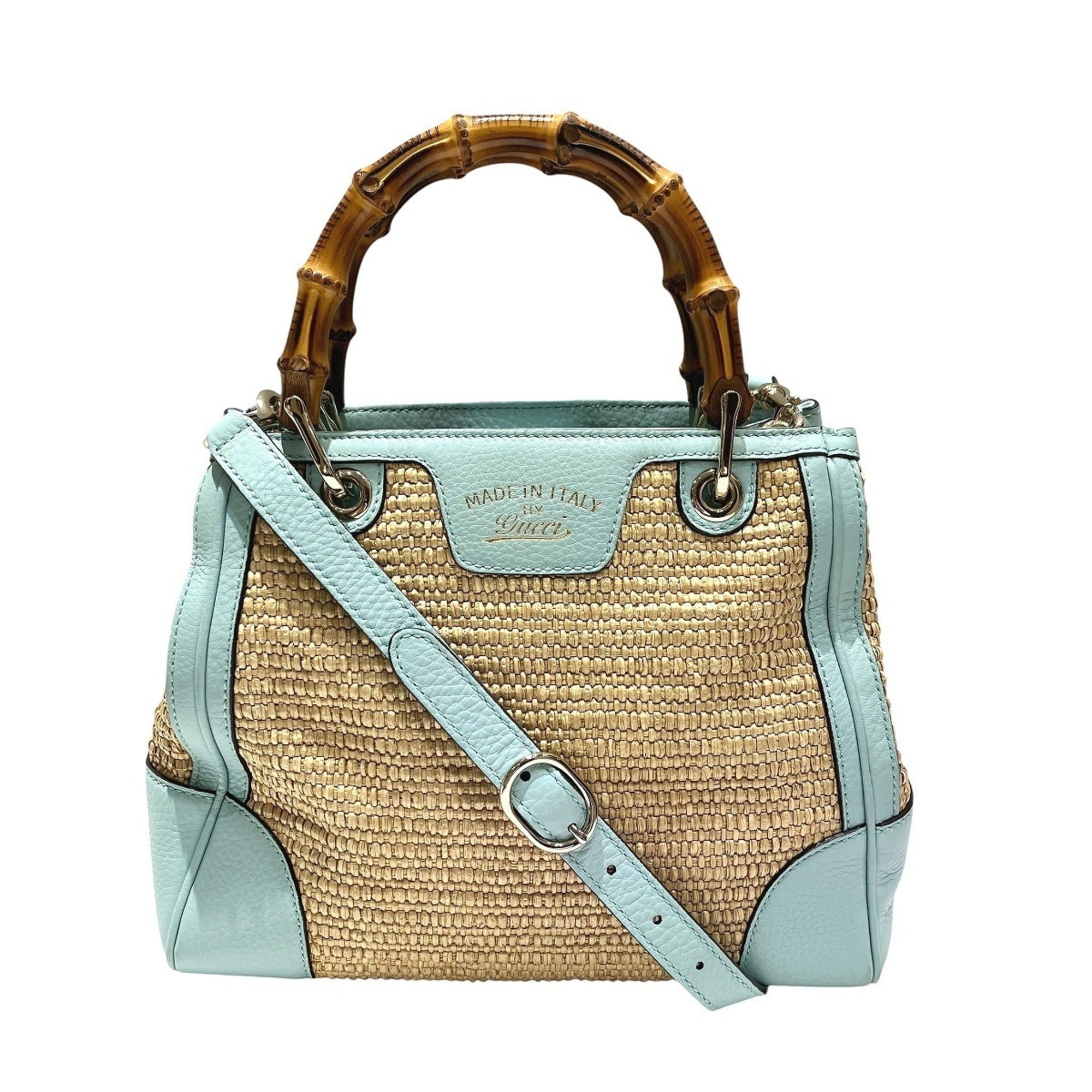 Gucci Bamboo Straw Leather Shoulder Bag (Pre-Owned)