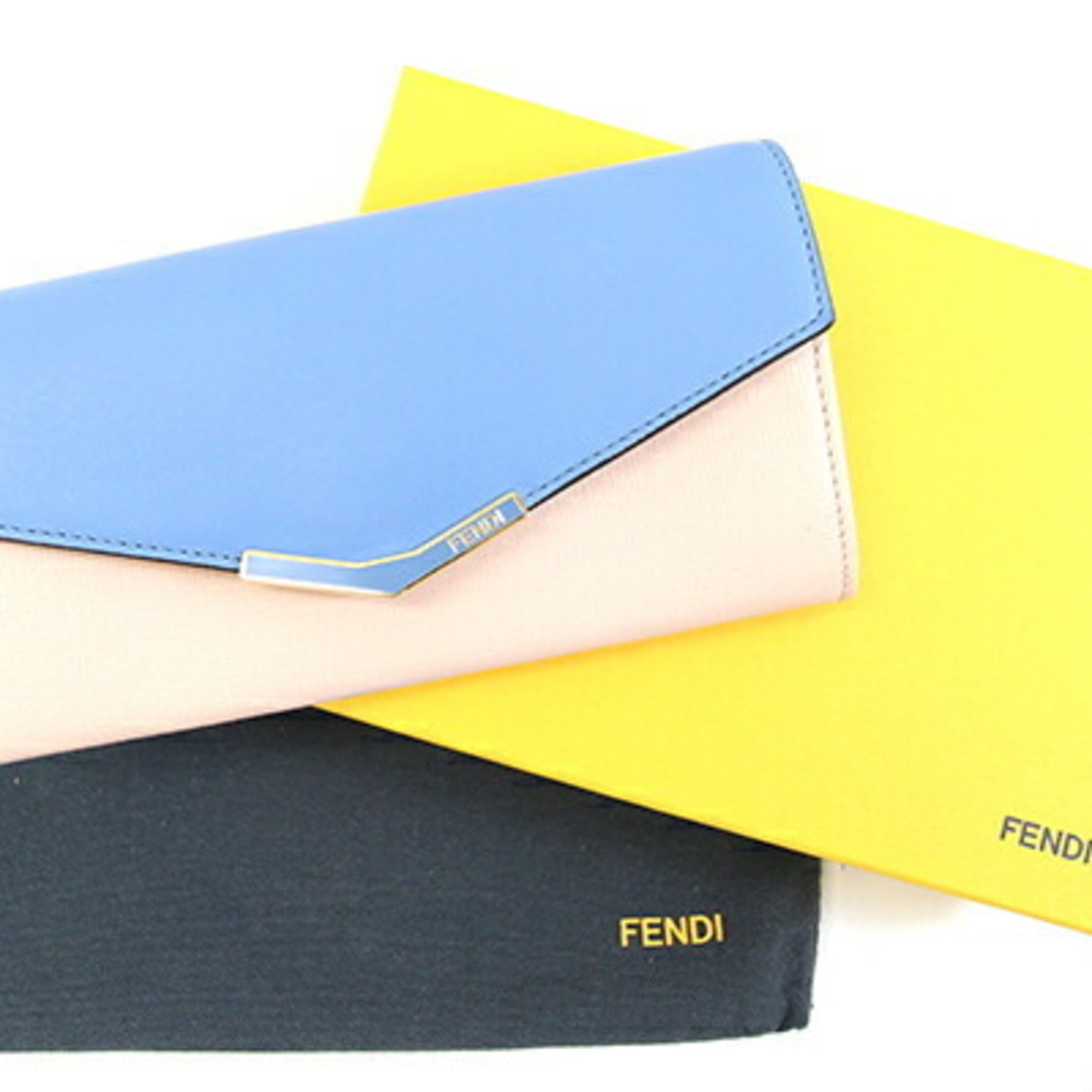 Fendi Baby Pink Light Blue Leather Long Wallet (Bi-Fold) (Pre-Owned)