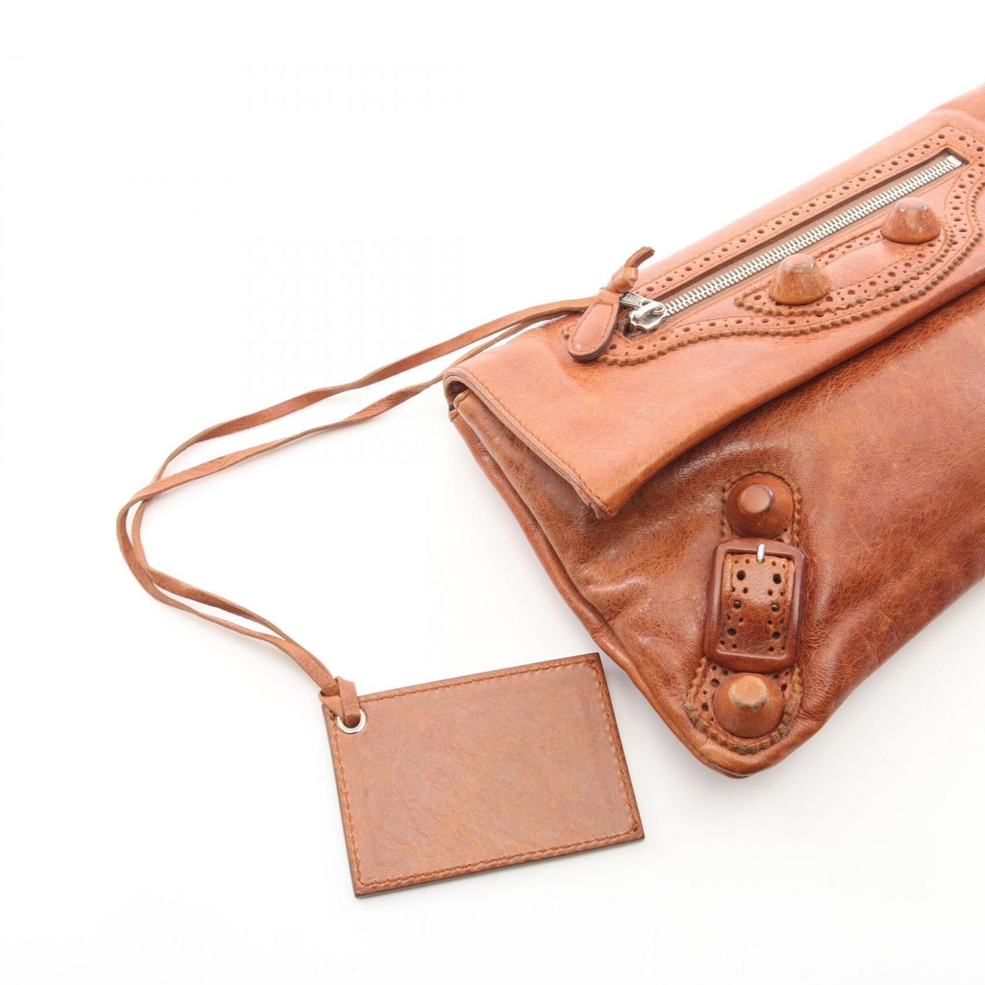 Balenciaga Brown Leather Clutch Bag Handbag (Pre-Owned)