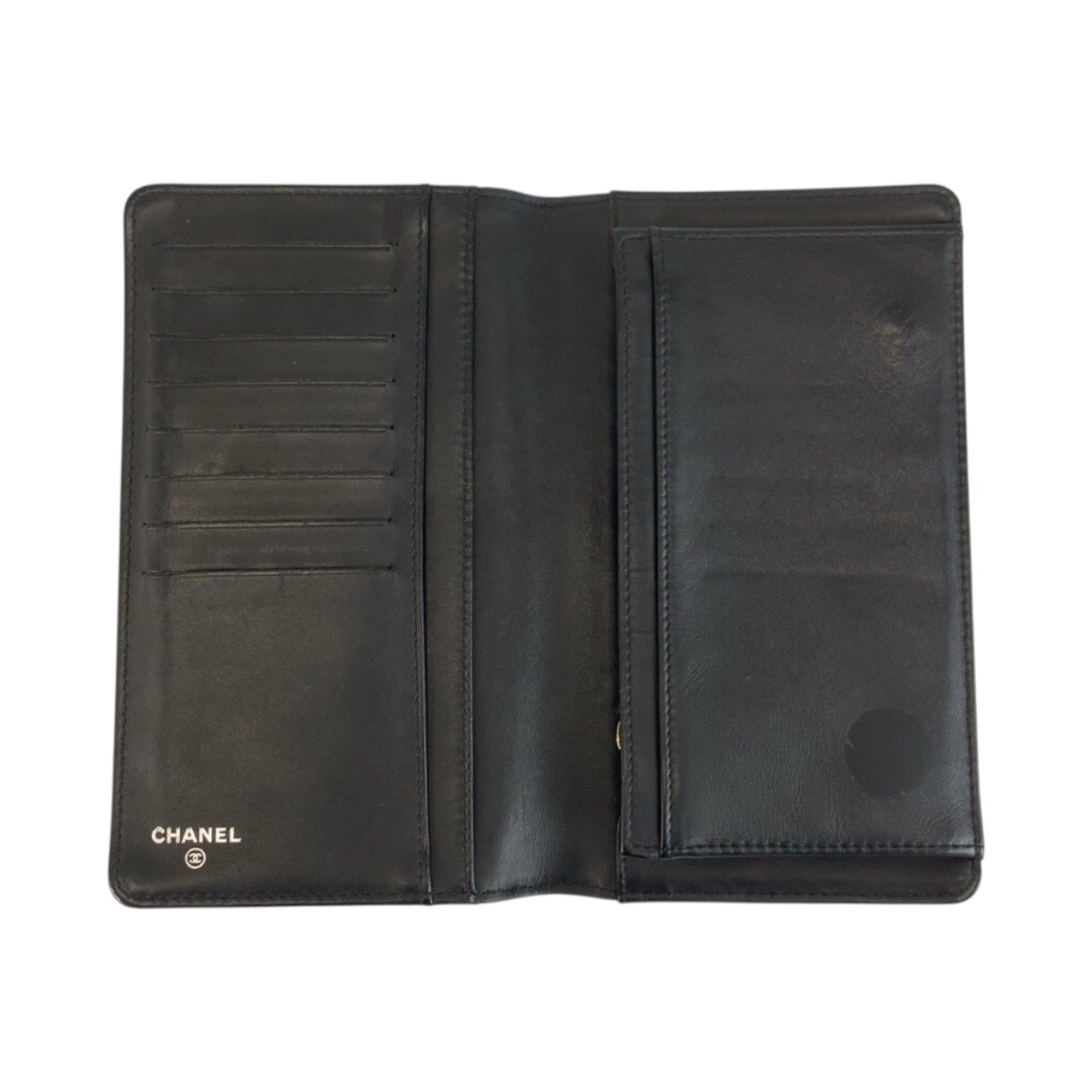 Chanel Black Leather Long Wallet (Bi-Fold) (Pre-Owned)