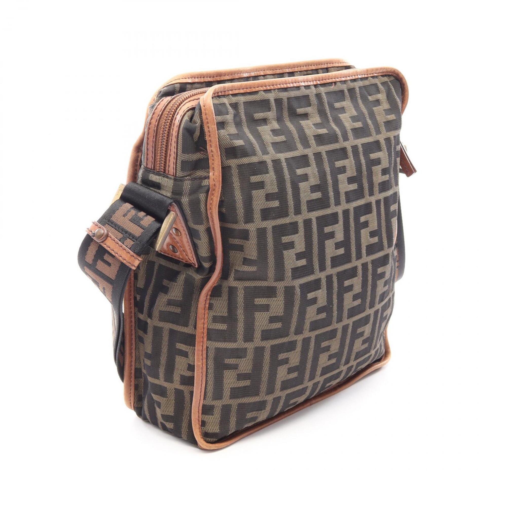 Fendi Black Brown Canvas Leather Handbag Shoulder Bag (Pre-Owned)