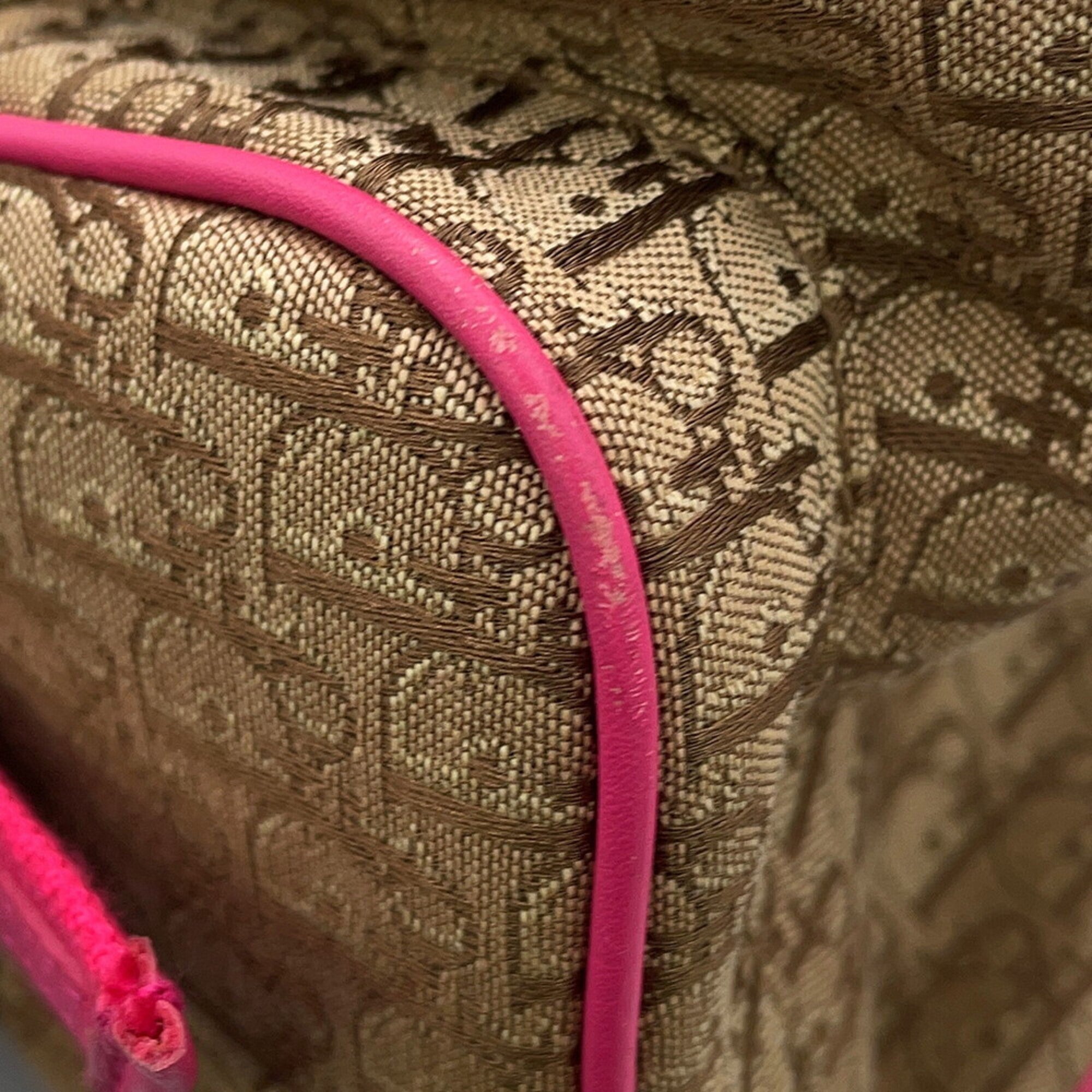 Christian Dior Brown Pink Canvas Leather Handbag Tote Bag (Pre-Owned)