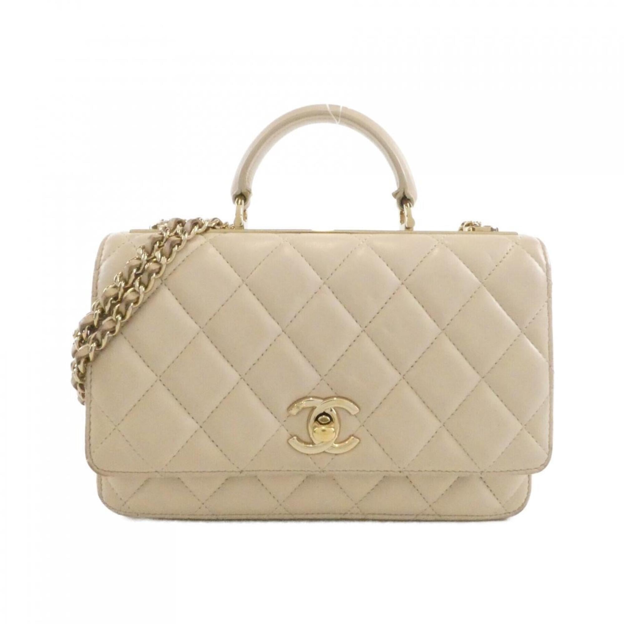 Chanel Beige Leather Chain/Shoulder Wallet (Pre-Owned)