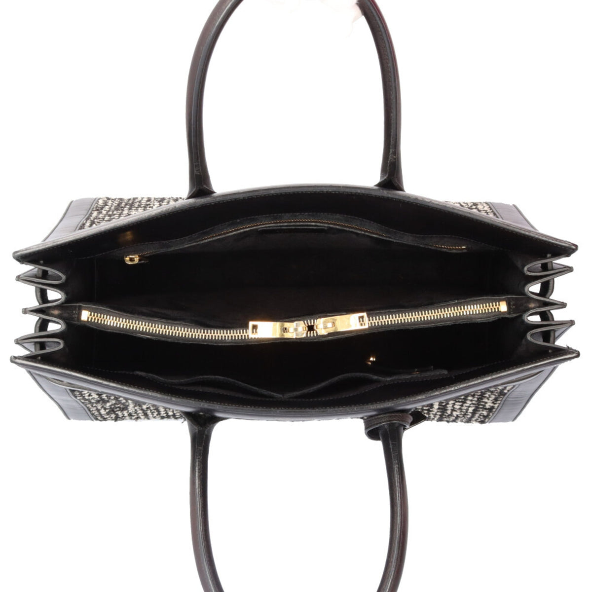 Saint Laurent Black White Canvas Leather Tote Bag (Pre-Owned)