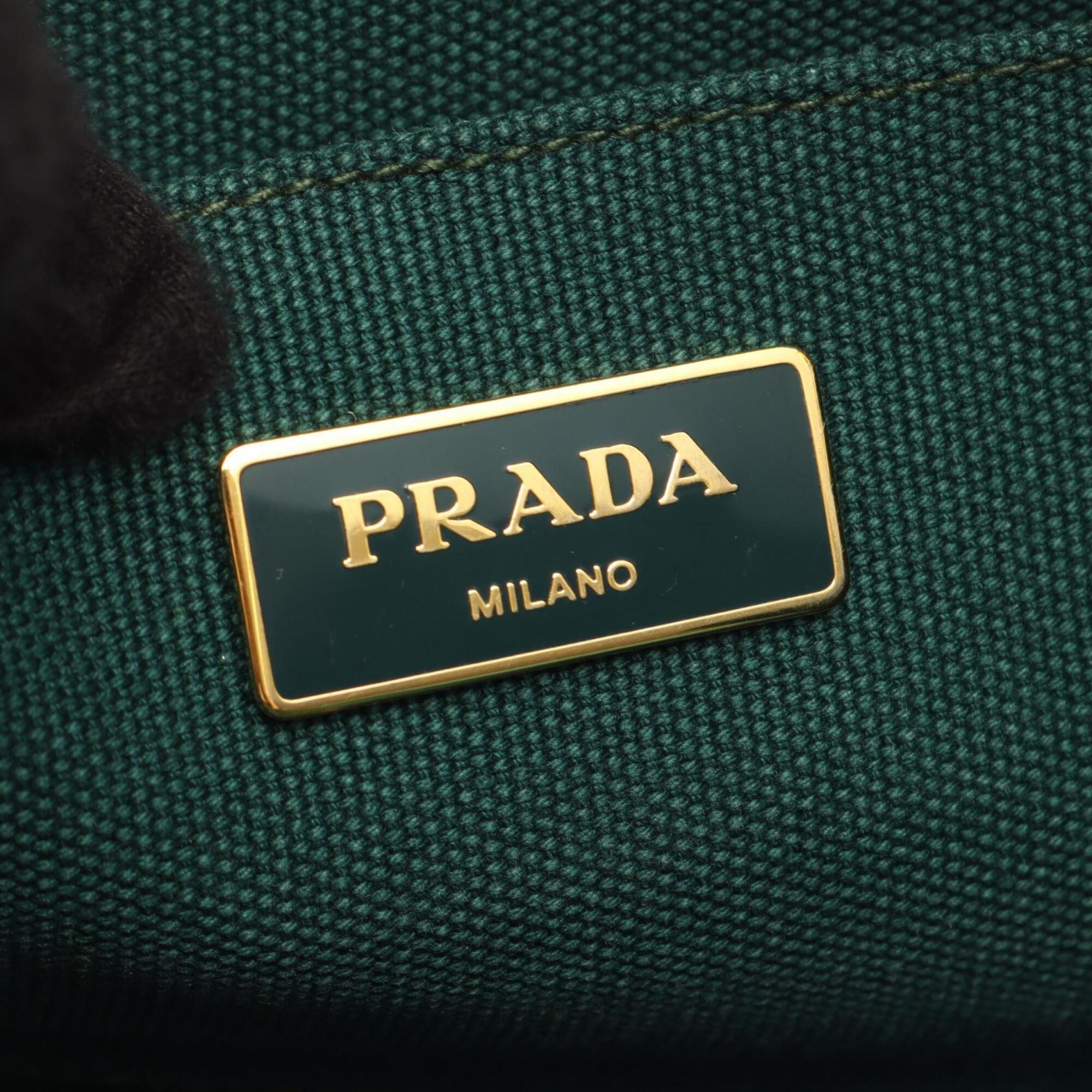 Prada Green Canvas Handbag Tote Bag (Pre-Owned)