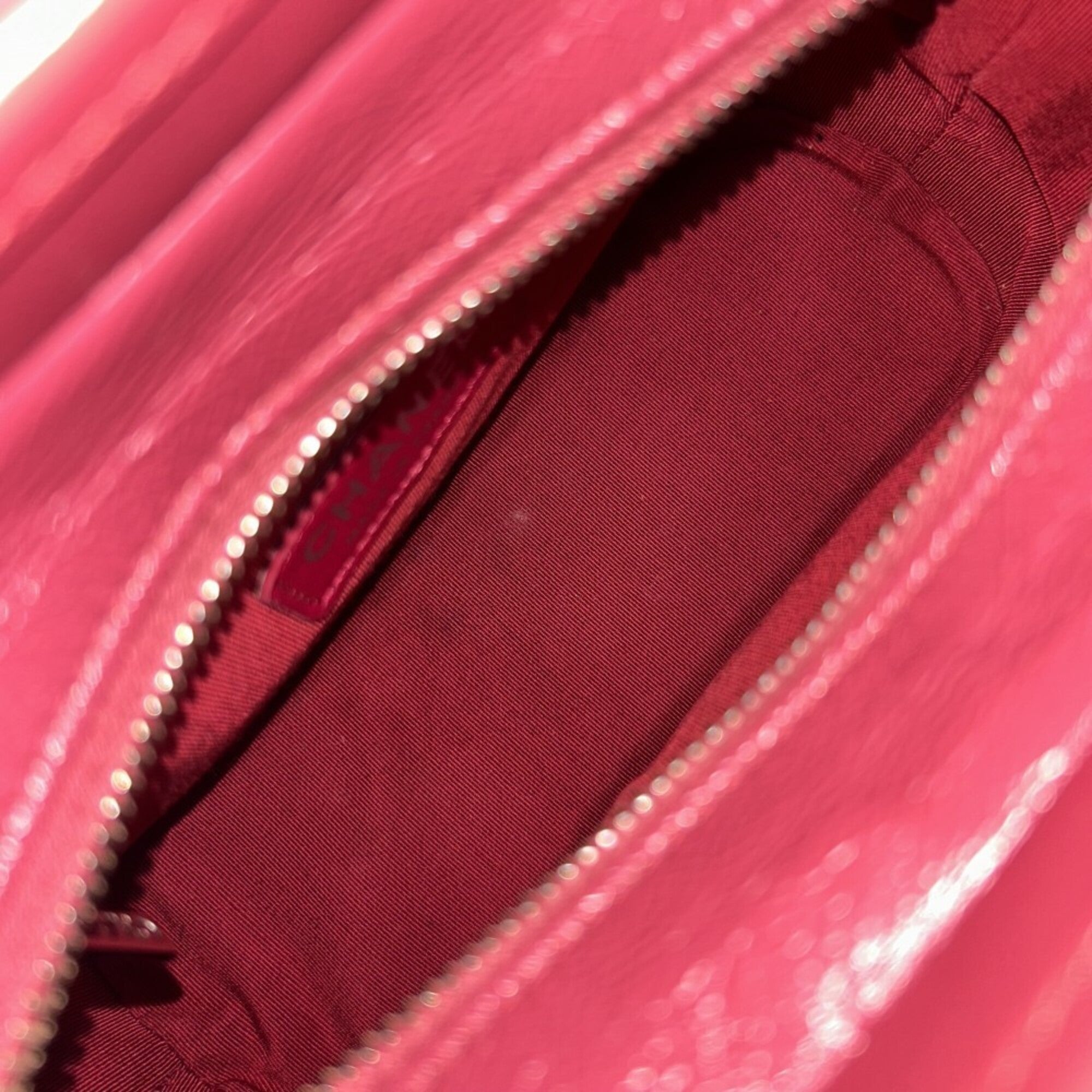 Chanel Pink Red Color Tweed Leather Shoulder Bag (Pre-Owned)