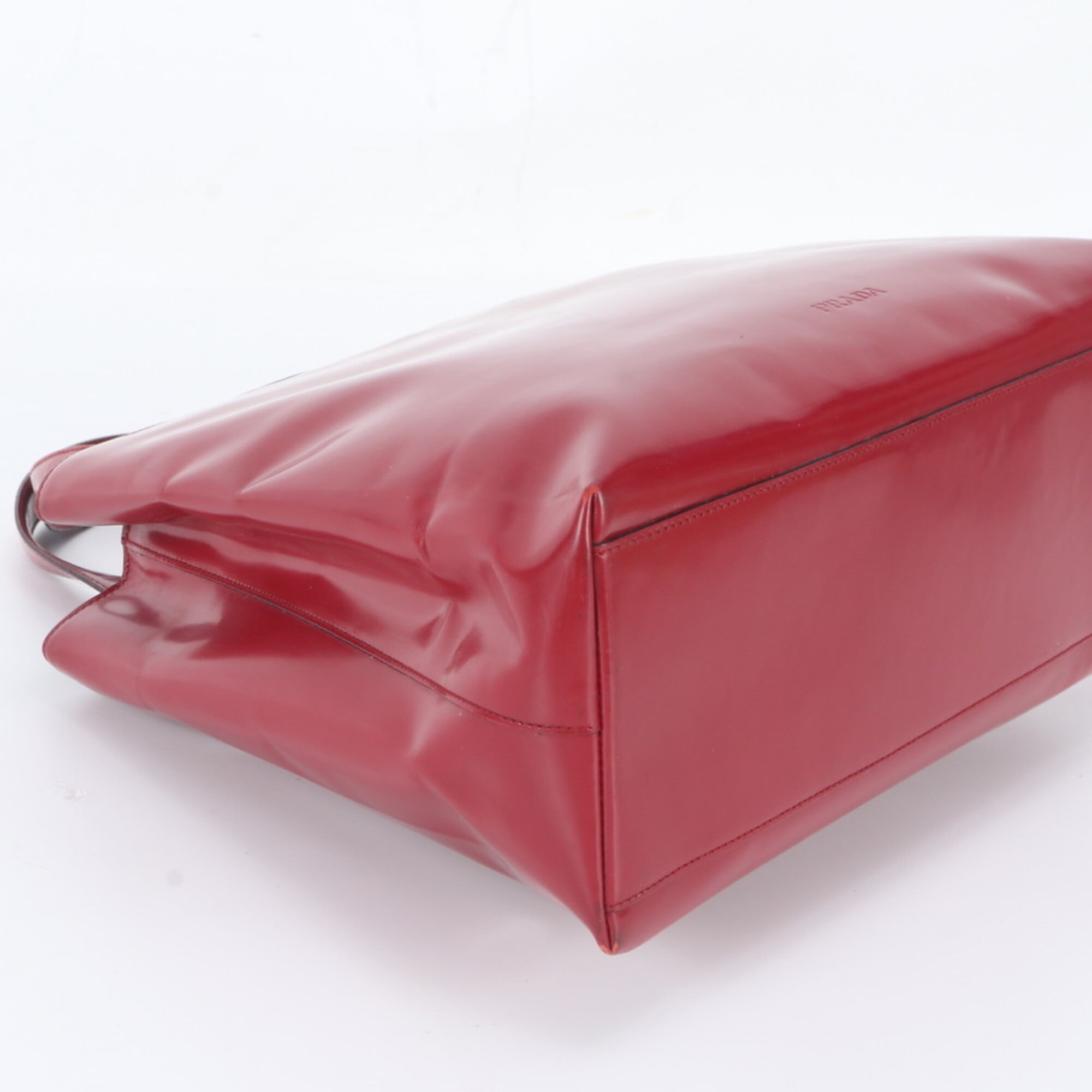Prada Red Color Wine Leather Handbag Shoulder Bag Tote Bag (Pre-Owned)