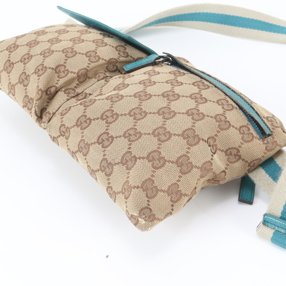 Gucci Blue Brown Leather Canvas Pouch Sling Bag (Pre-Owned)