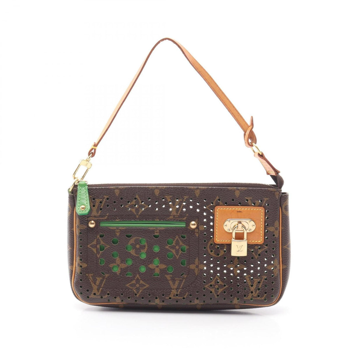 Louis Vuitton Brown Green Monogram Vert Coated Canvas Leather Handbag Pochette (Pre-Owned)
