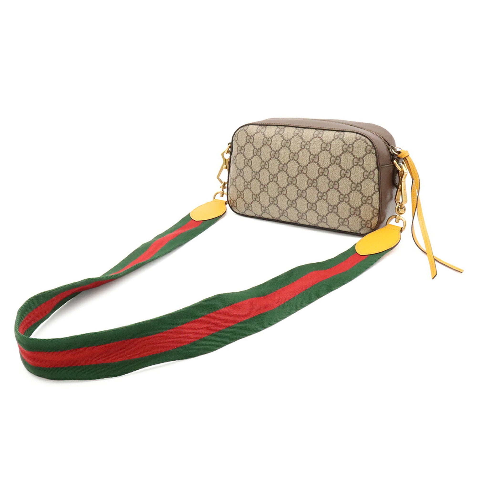 Gucci Beige Green Red Color Yellow Gg Supreme Leather Clutch Bag Handbag Shoulder Bag (Pre-Owned)