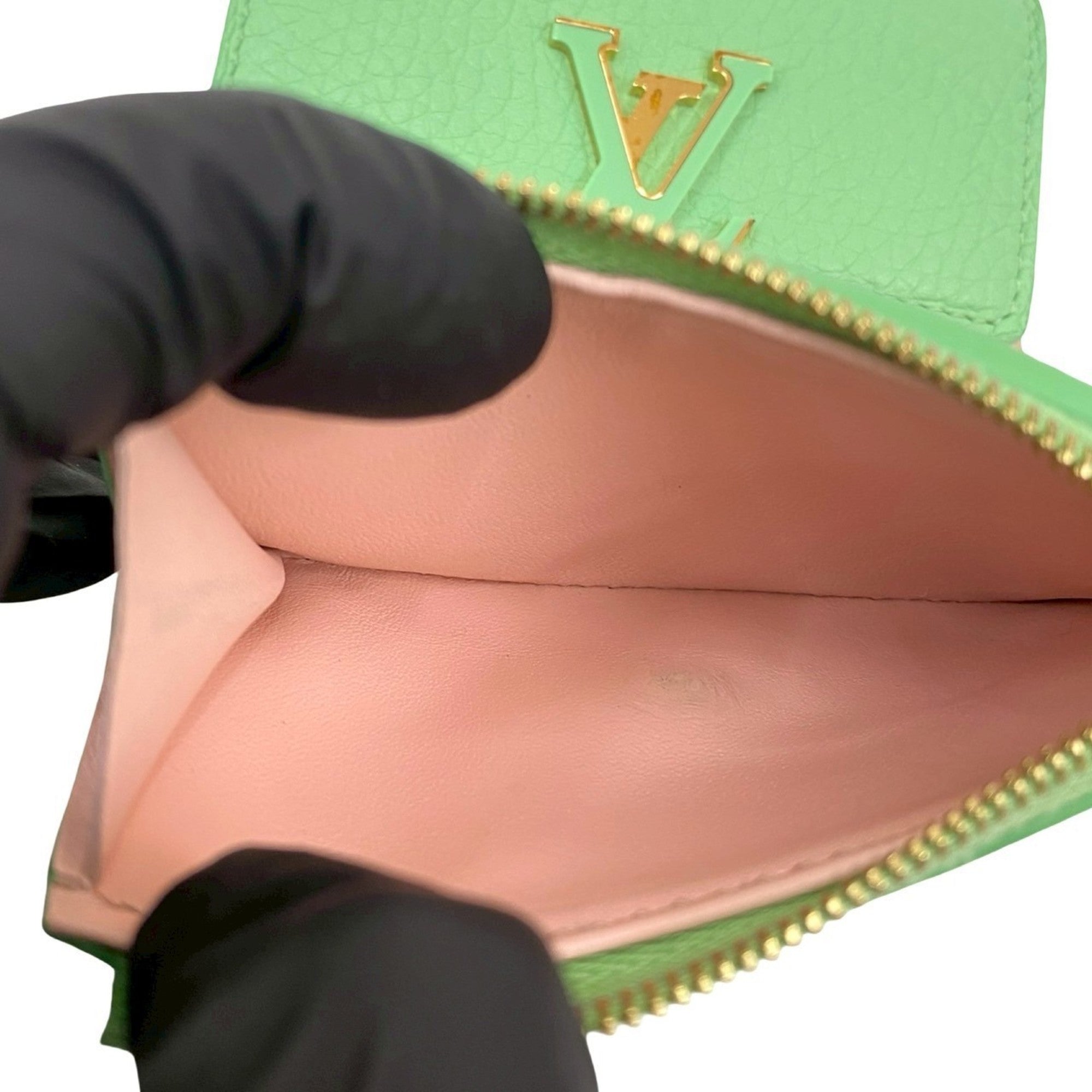 Louis Vuitton Green Pink Leather Wallet (Tri-Fold) (Pre-Owned)