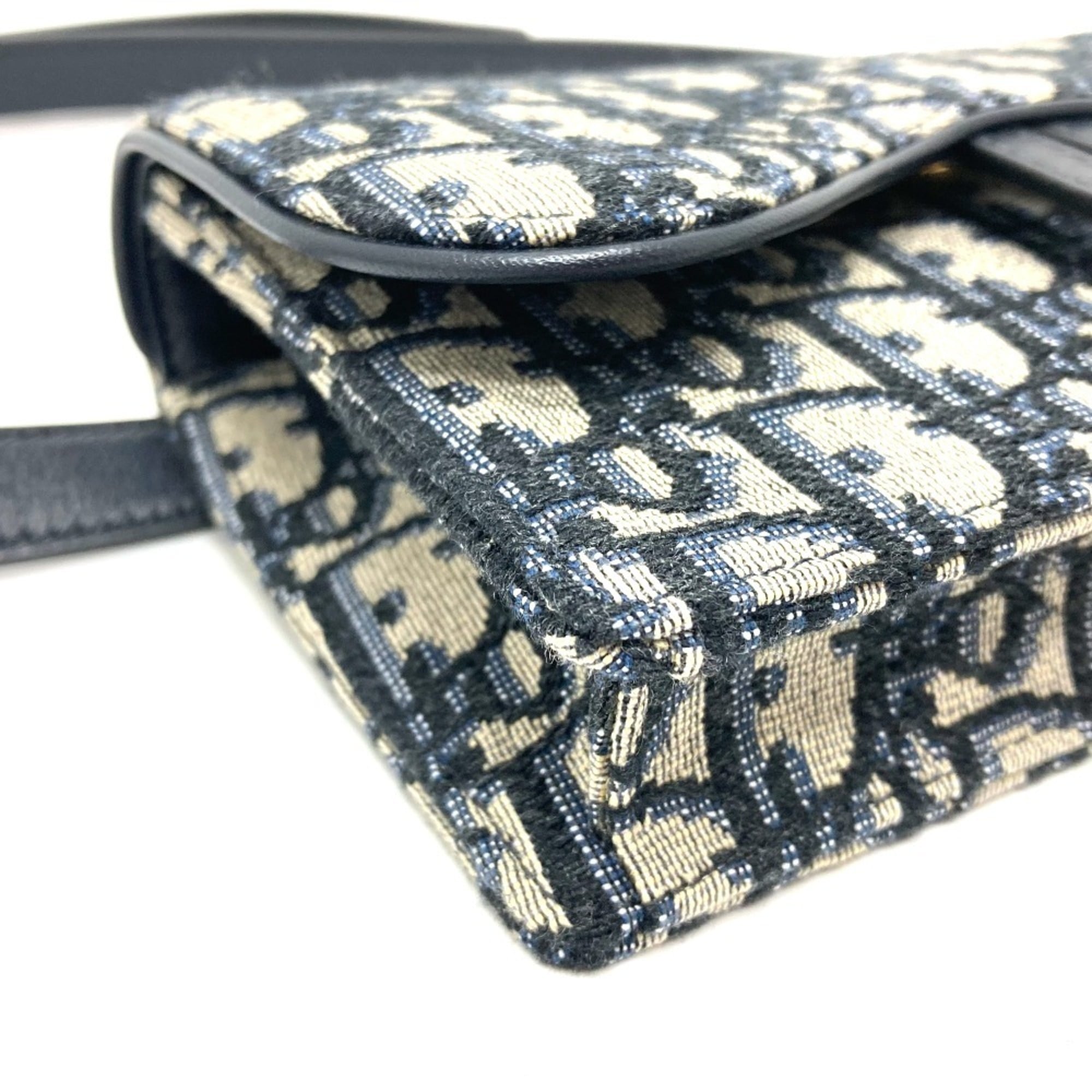 Christian Dior Navy Leather Canvas Fanny Pack Sling Bag (Pre-Owned)