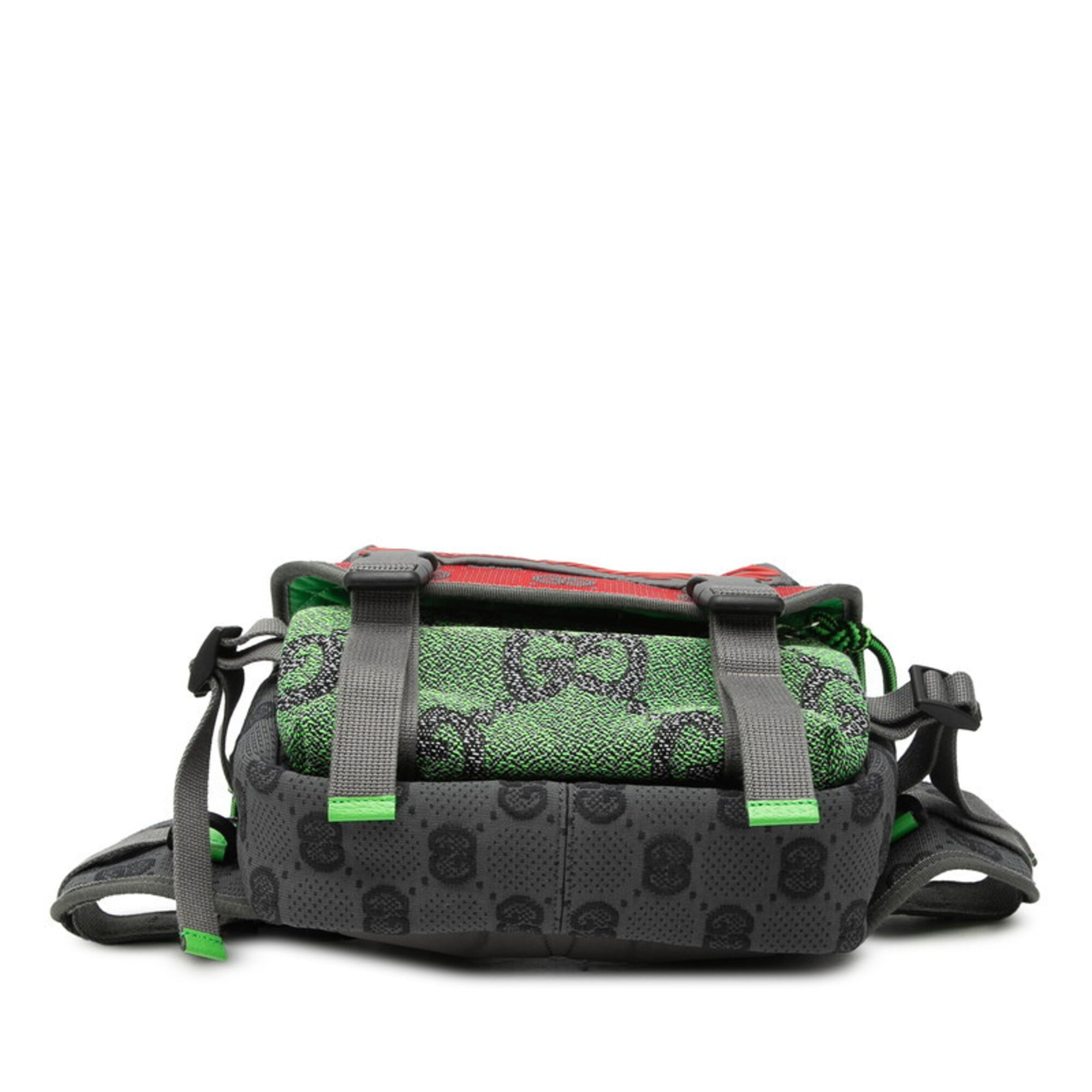 Gucci Gray Green Red Color Leather Rubber Canvas Sling Bag (Pre-Owned)