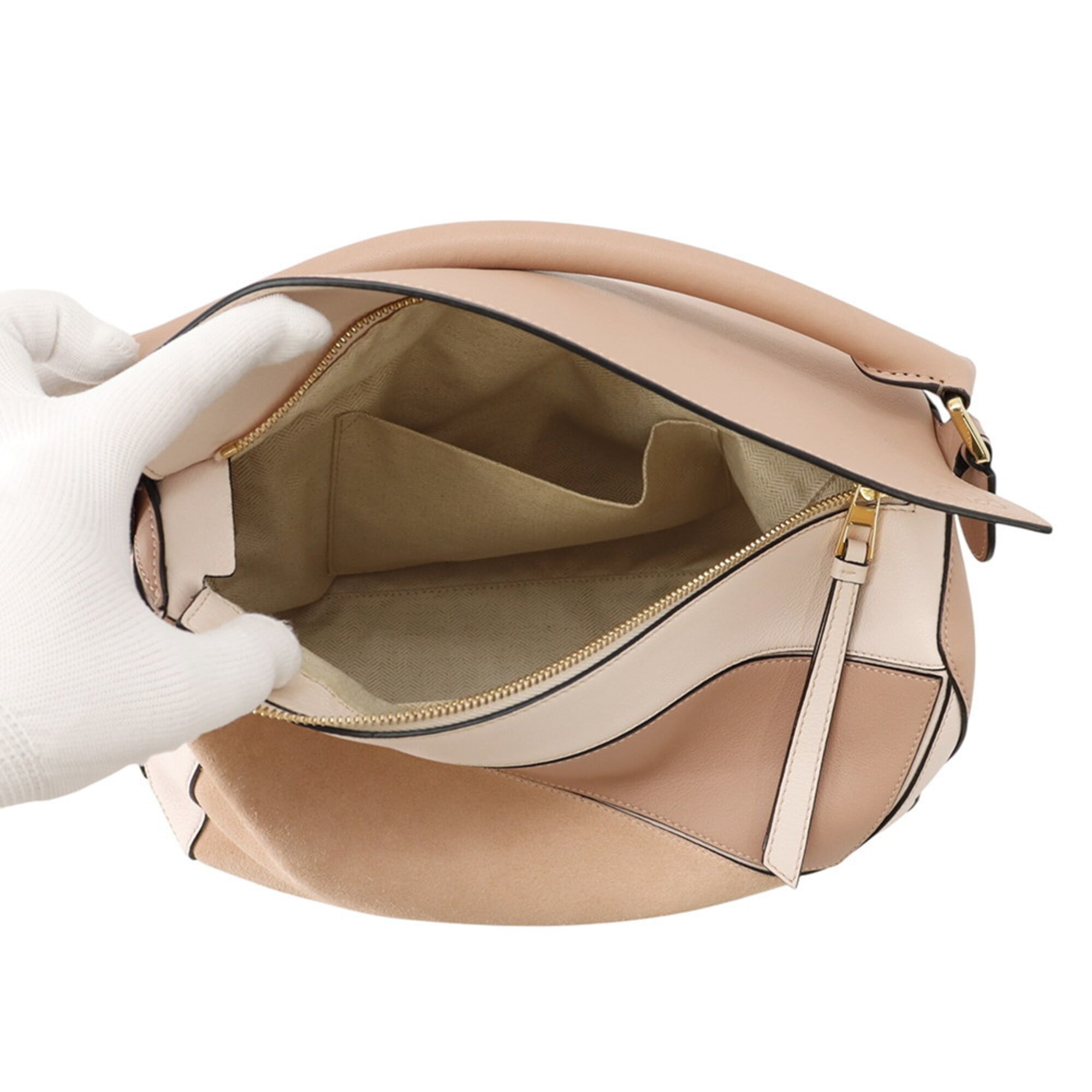 Loewe Pink Pink Beige Suede Leather Handbag Shoulder Bag (Pre-Owned)