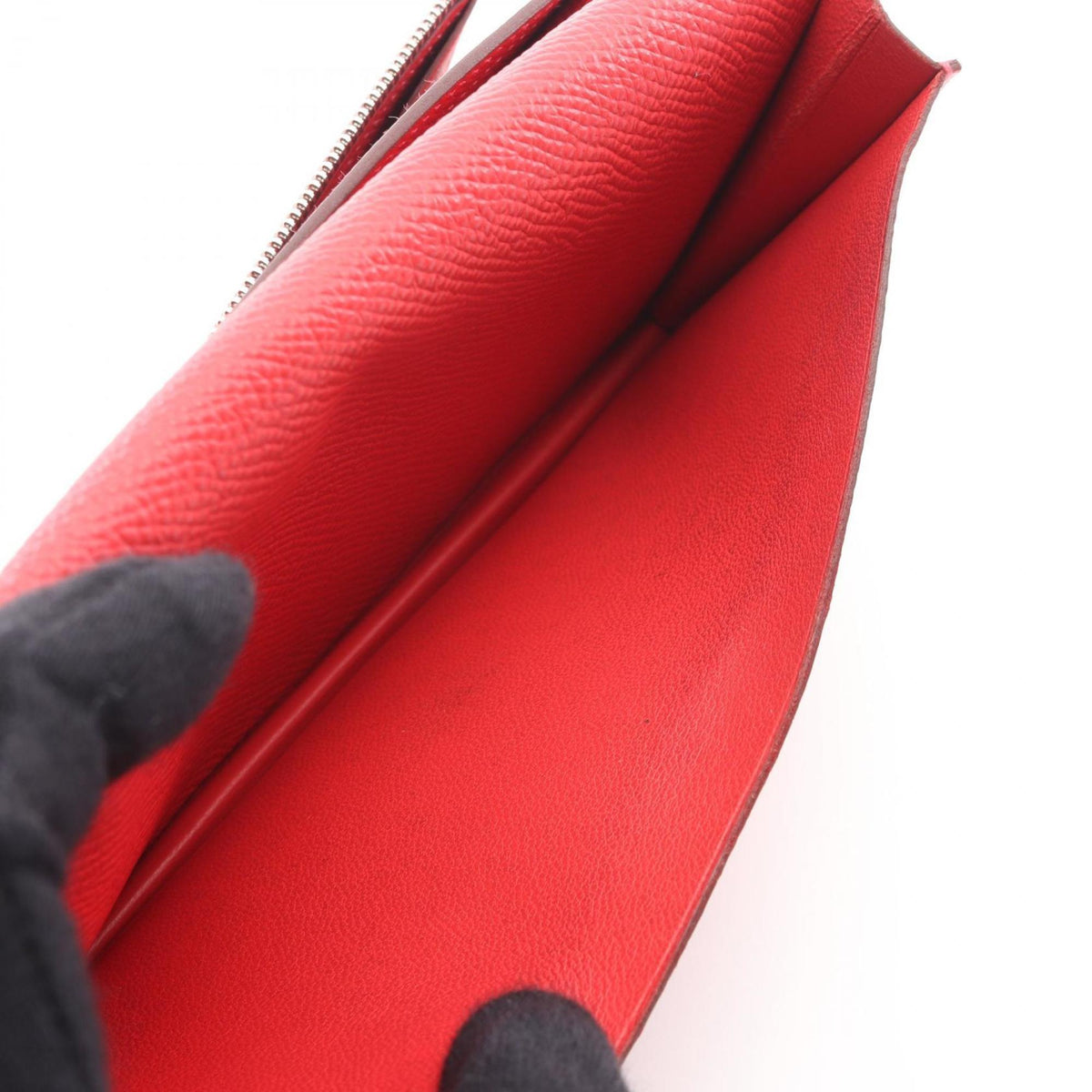Hermes Red Color Rouge Casaque Leather Long Wallet (Bi-Fold) (Pre-Owned)