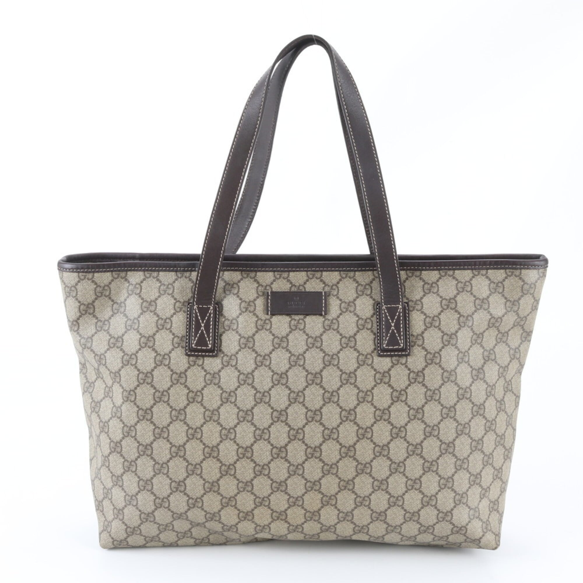 Gucci Beige Brown Leather Coated Canvas Handbag Shoulder Bag Tote Bag (Pre-Owned)