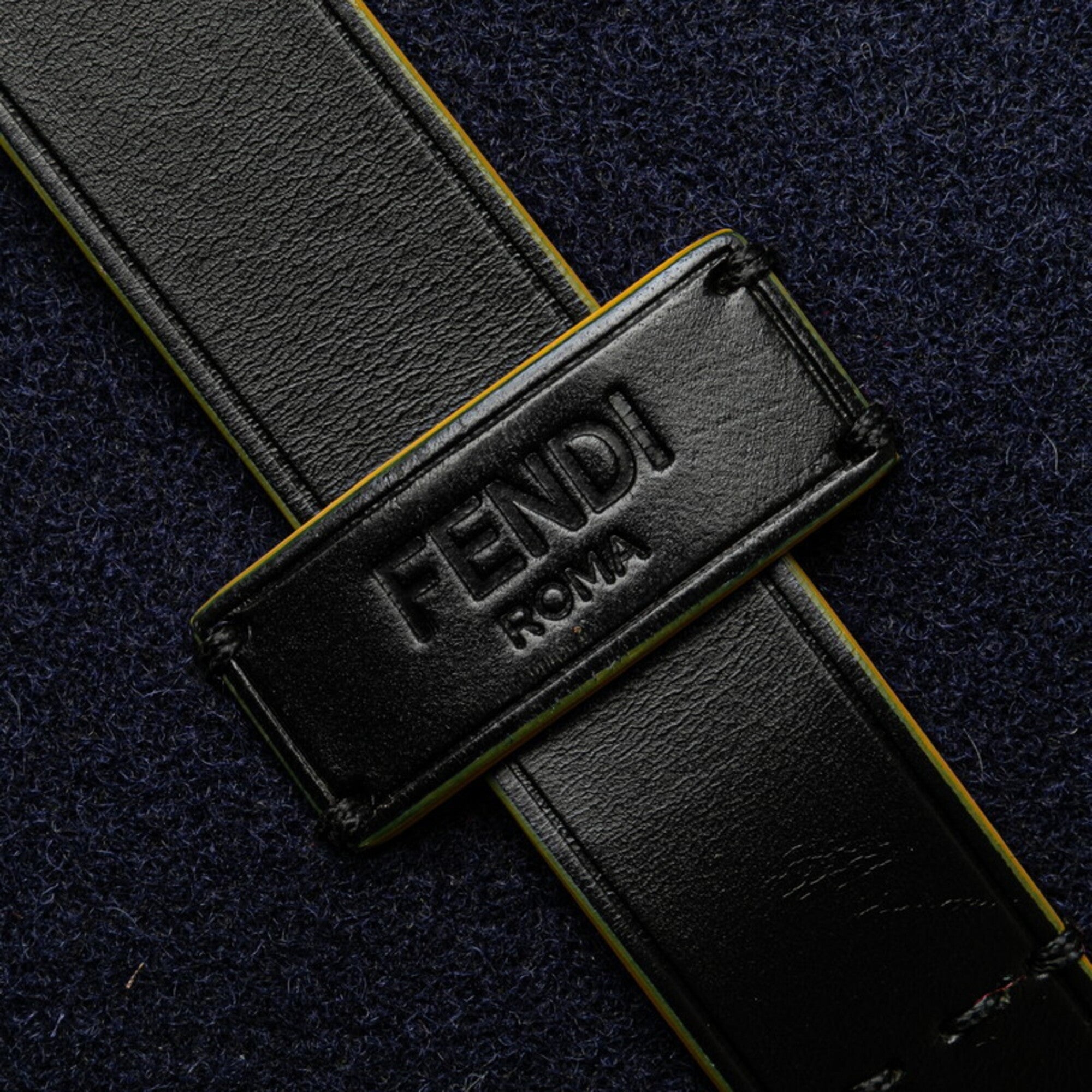 Fendi Navy Wool Leather Handbag Tote Bag (Pre-Owned)
