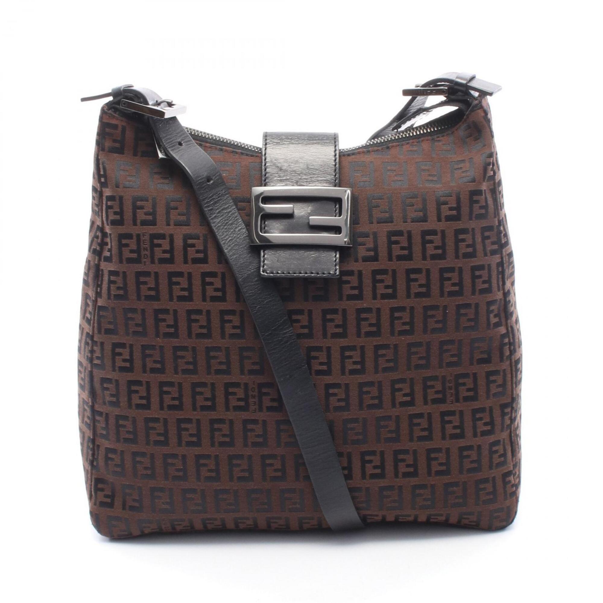 Fendi Black Brown Nylon Leather Handbag Shoulder Bag (Pre-Owned)