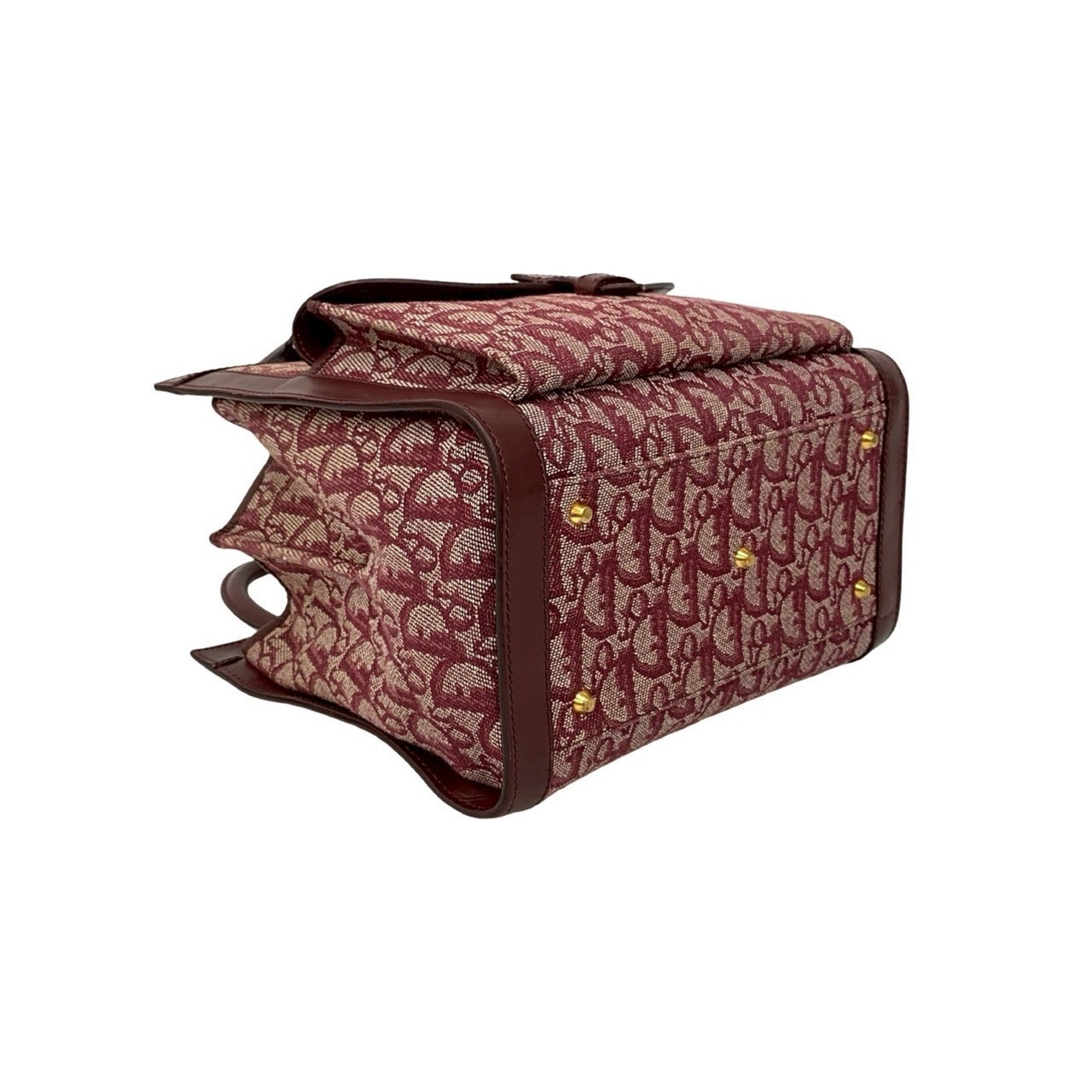 Christian Dior Red Color Wine Canvas Leather Handbag Tote Bag (Pre-Owned)
