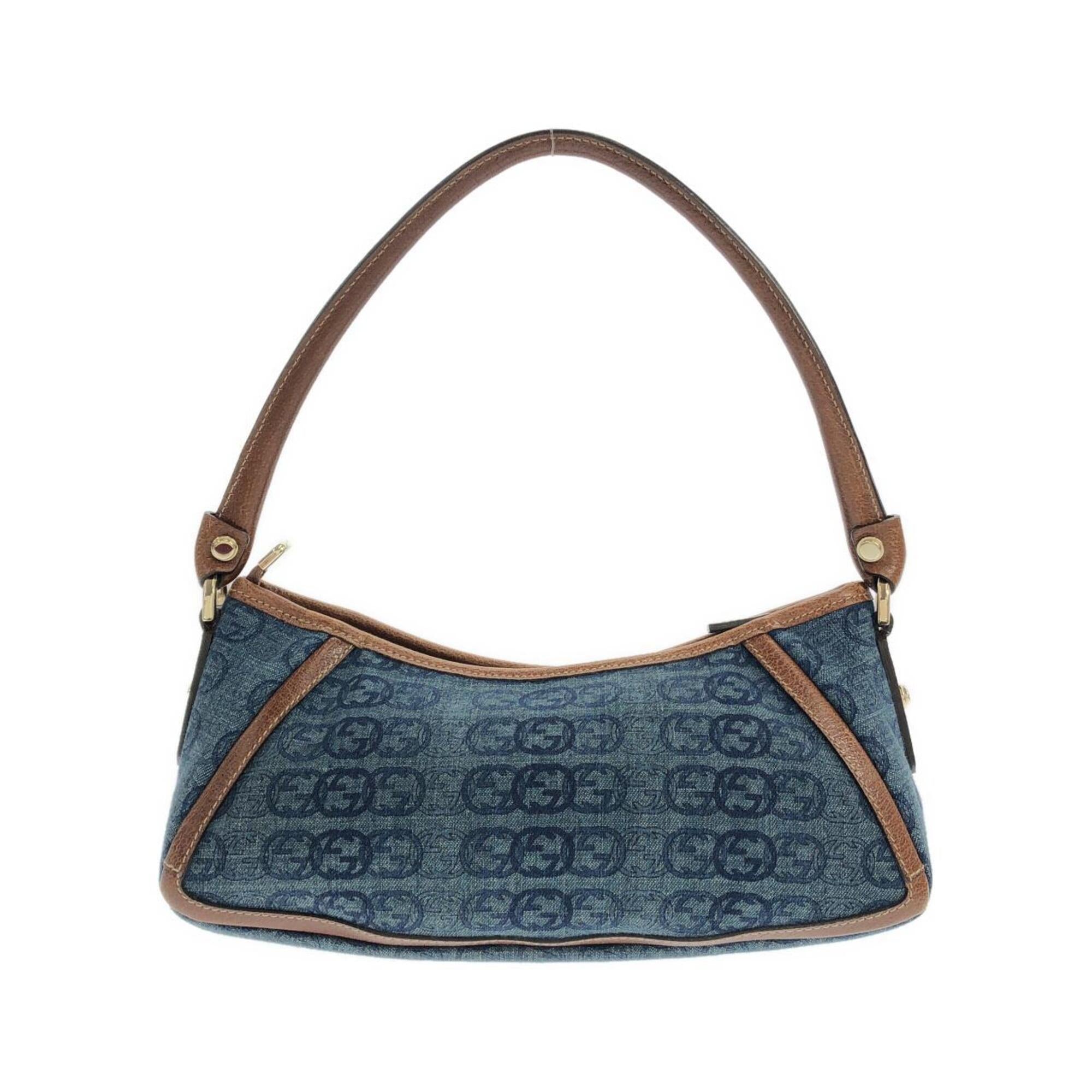 Gucci Blue Brown Denim Shoulder Bag (Pre-Owned)