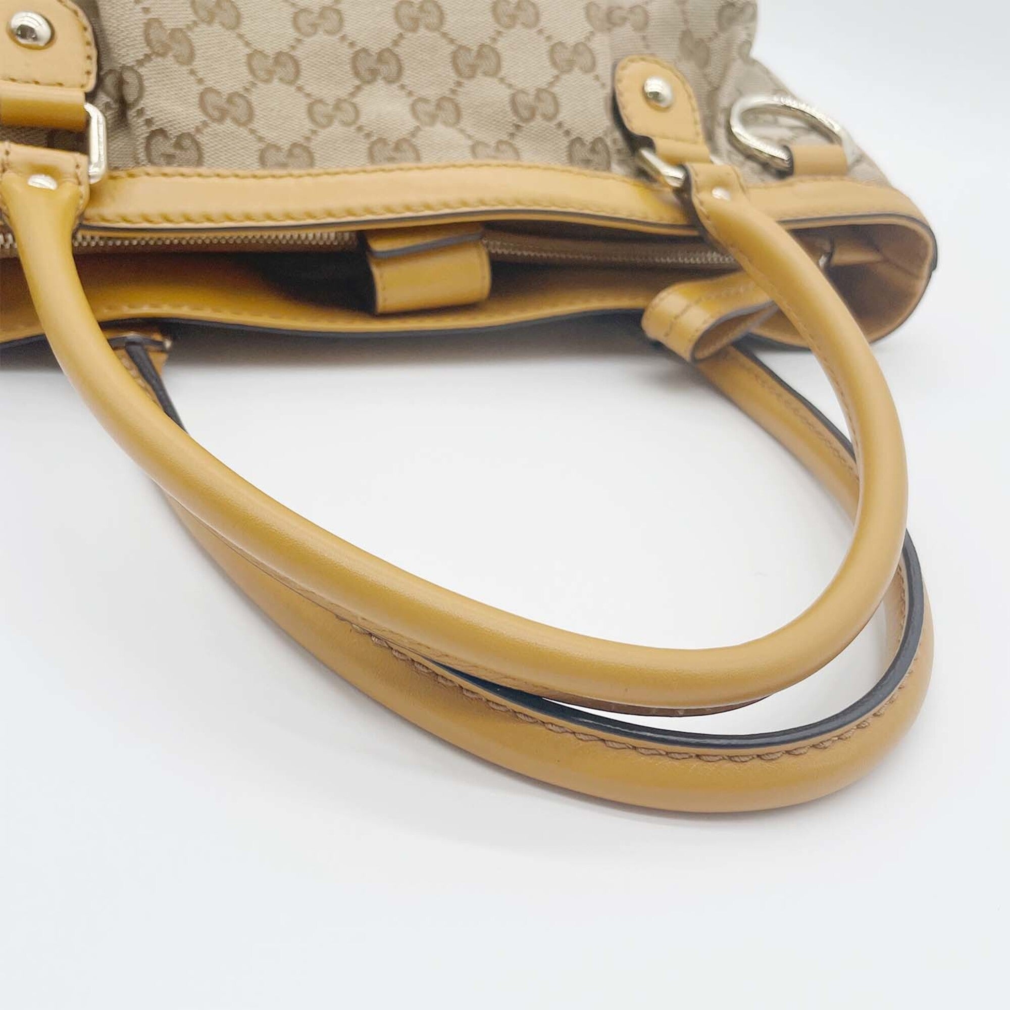 Gucci Brown Yellow Canvas Leather Handbag Tote Bag (Pre-Owned)