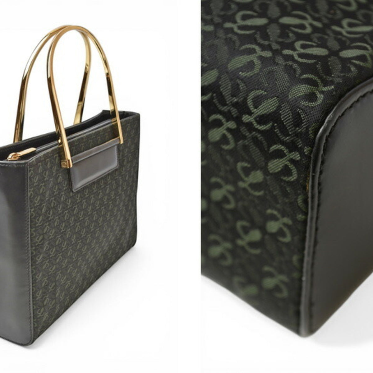 Loewe Black Green Leather Canvas Handbag (Pre-Owned)