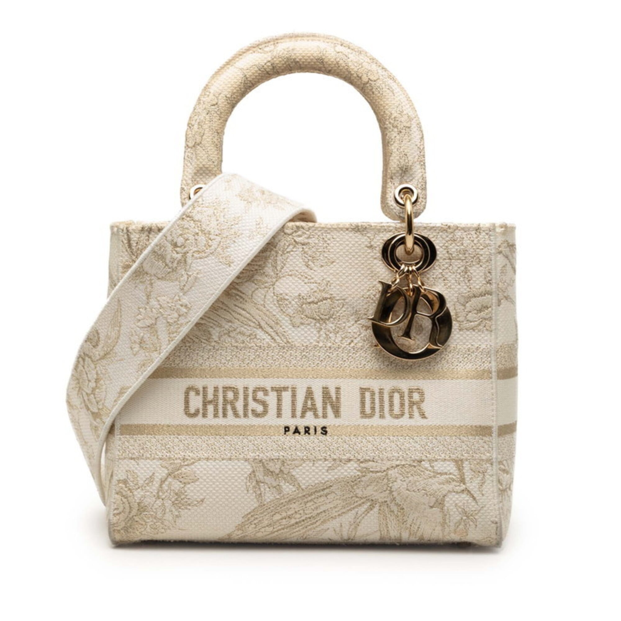 Christian Dior Lady Dior Ivory Canvas Handbag Shoulder Bag (Pre-Owned)