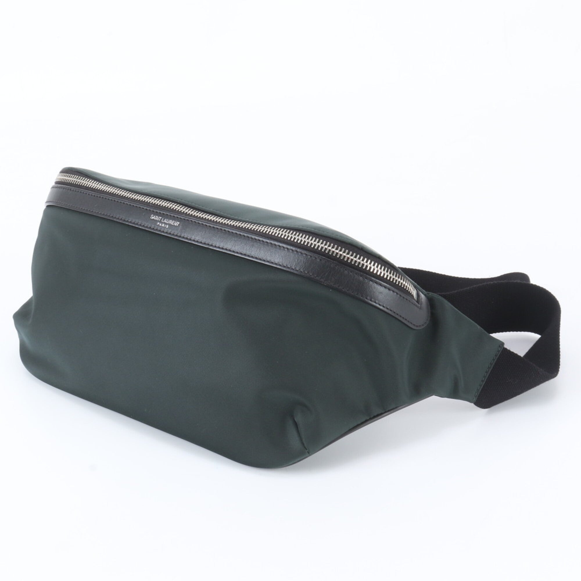 Saint Laurent Black Green Khaki Leather Nylon Pouch Shoulder Bag Sling Bag (Pre-Owned)