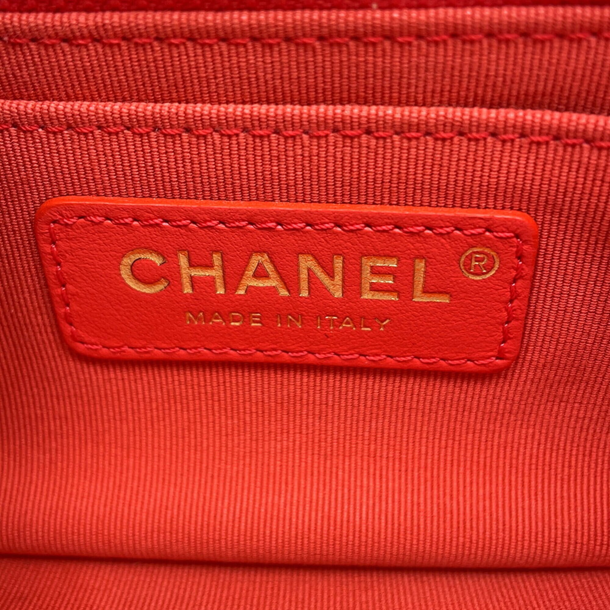 Chanel Coral Red Leather Handbag Shoulder Bag (Pre-Owned)
