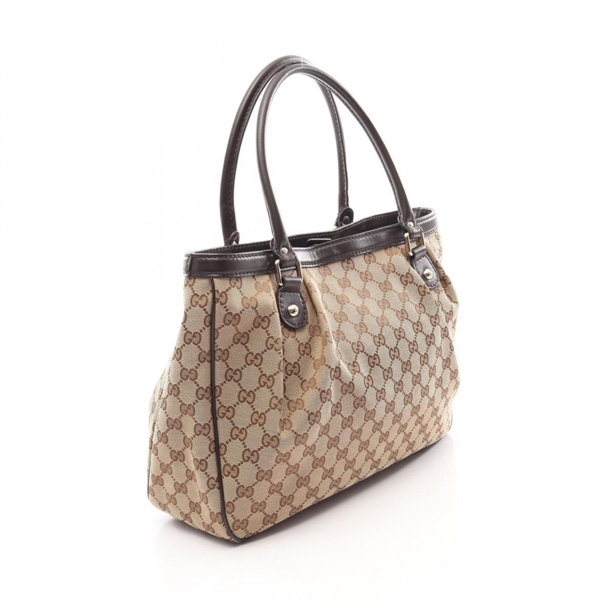 Gucci Beige Brown Canvas Leather Handbag Tote Bag (Pre-Owned)