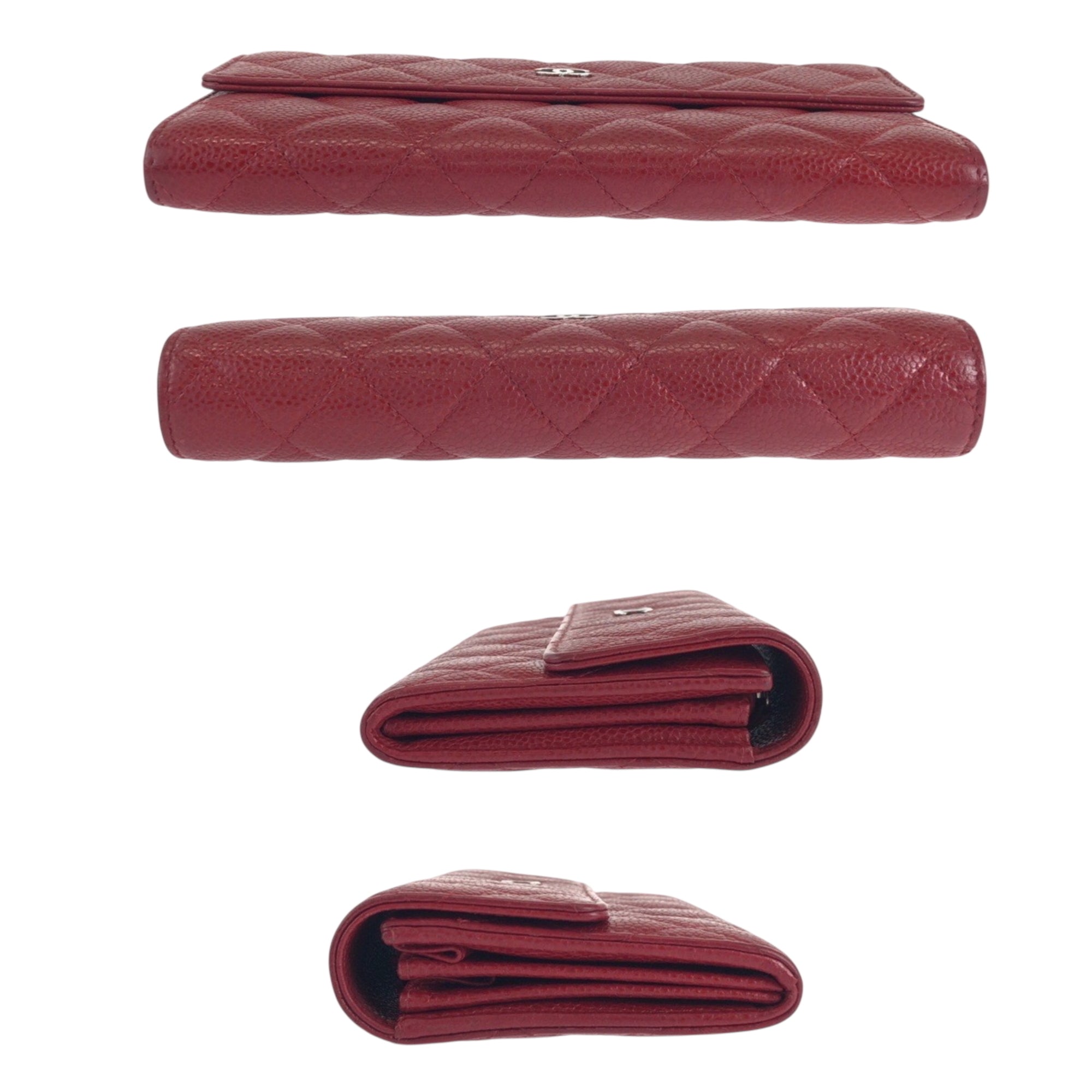 Chanel Red Color Grained Calfskin Long Wallet (Bi-Fold) (Pre-Owned)