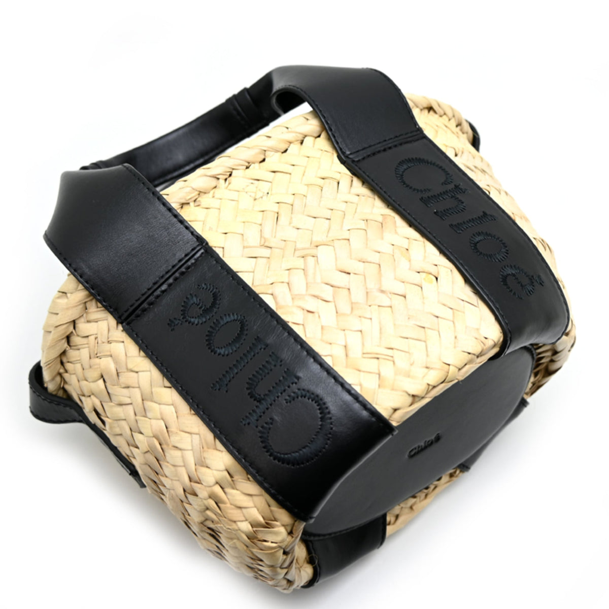 Chloé Black Raffia Leather Basket Handbag (Pre-Owned)
