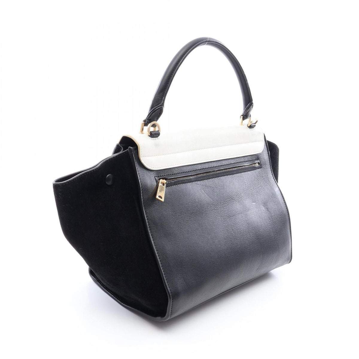 Celine Black White Leather Suede Handbag (Pre-Owned)