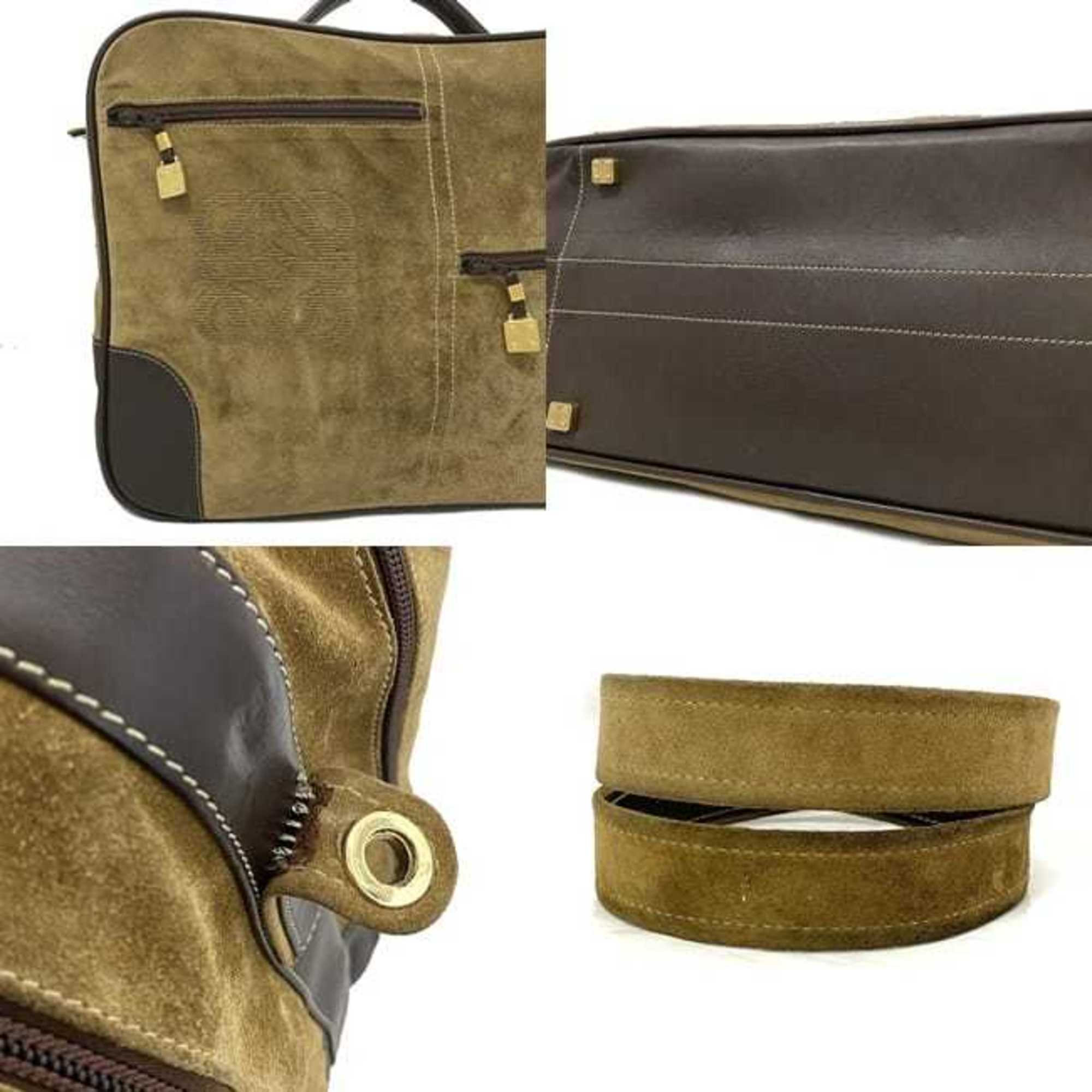 Loewe Beige Brown Suede Leather Boston Bag Handbag (Pre-Owned)