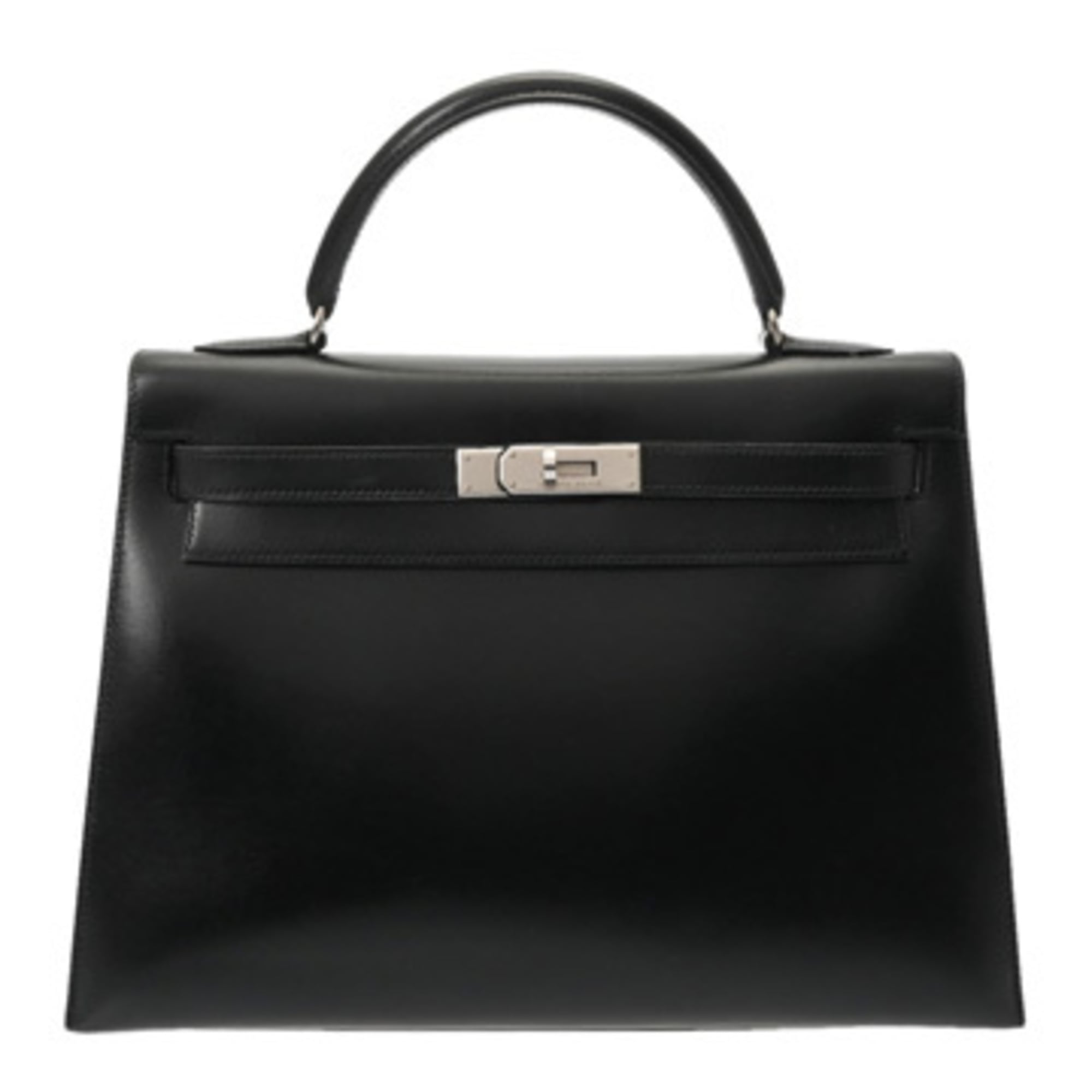 Hermes Kelly Black Matte Silver Box Calf Leather Shopping Bag (Pre-Owned)